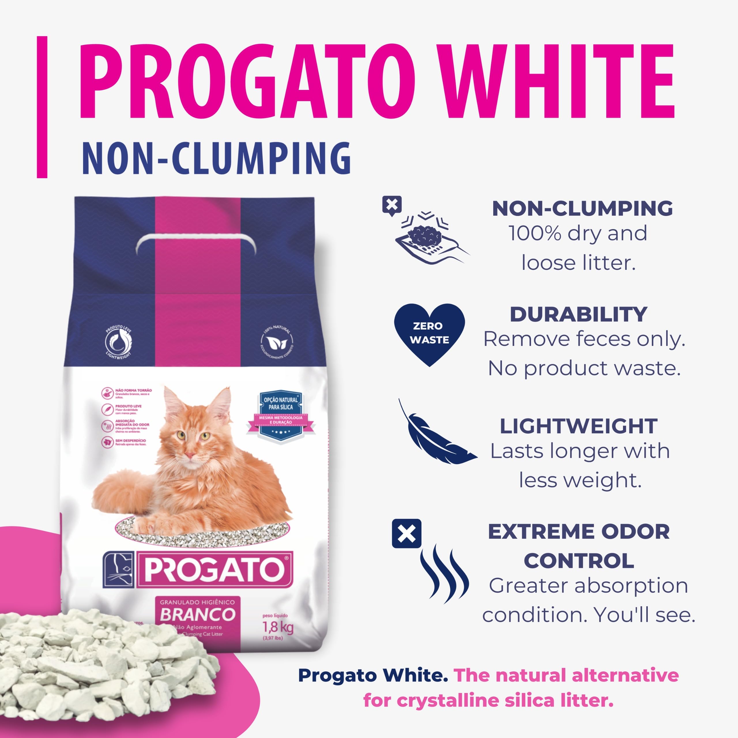 Progato Premium Natural Cat Litter, 100% Natural Diatomaceous Earth Non-Clumping Cat Litter, Odor Control, Lightweight, Chemical