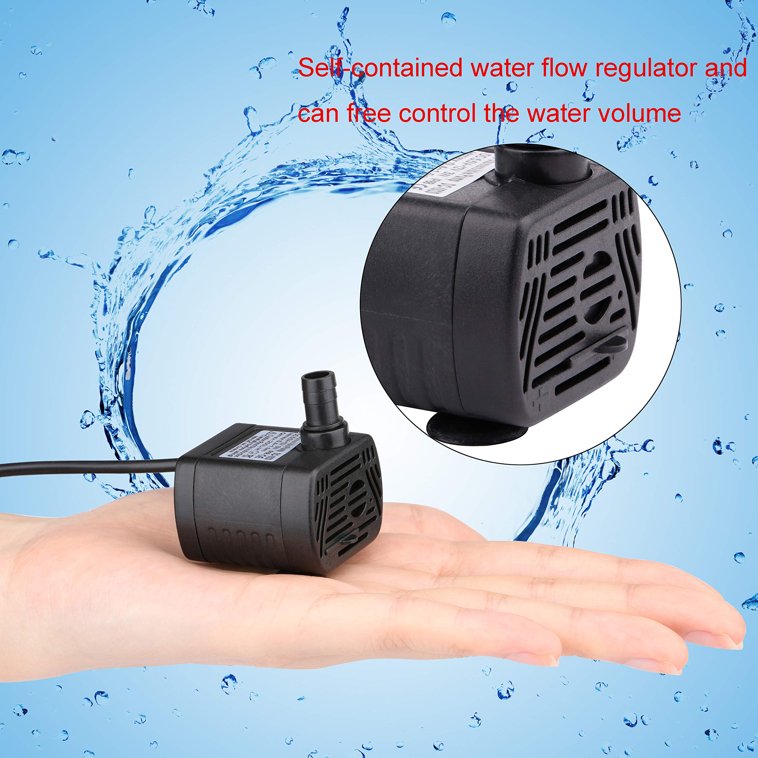 Aquarium Water Pumps,Driew Mini Submersible Water Pump, Dc 5.5-12V 5V 9V 12V Brushless Waterproof Pumps For Pond Aquarium With 4.5 Feet Cord, 200L/H