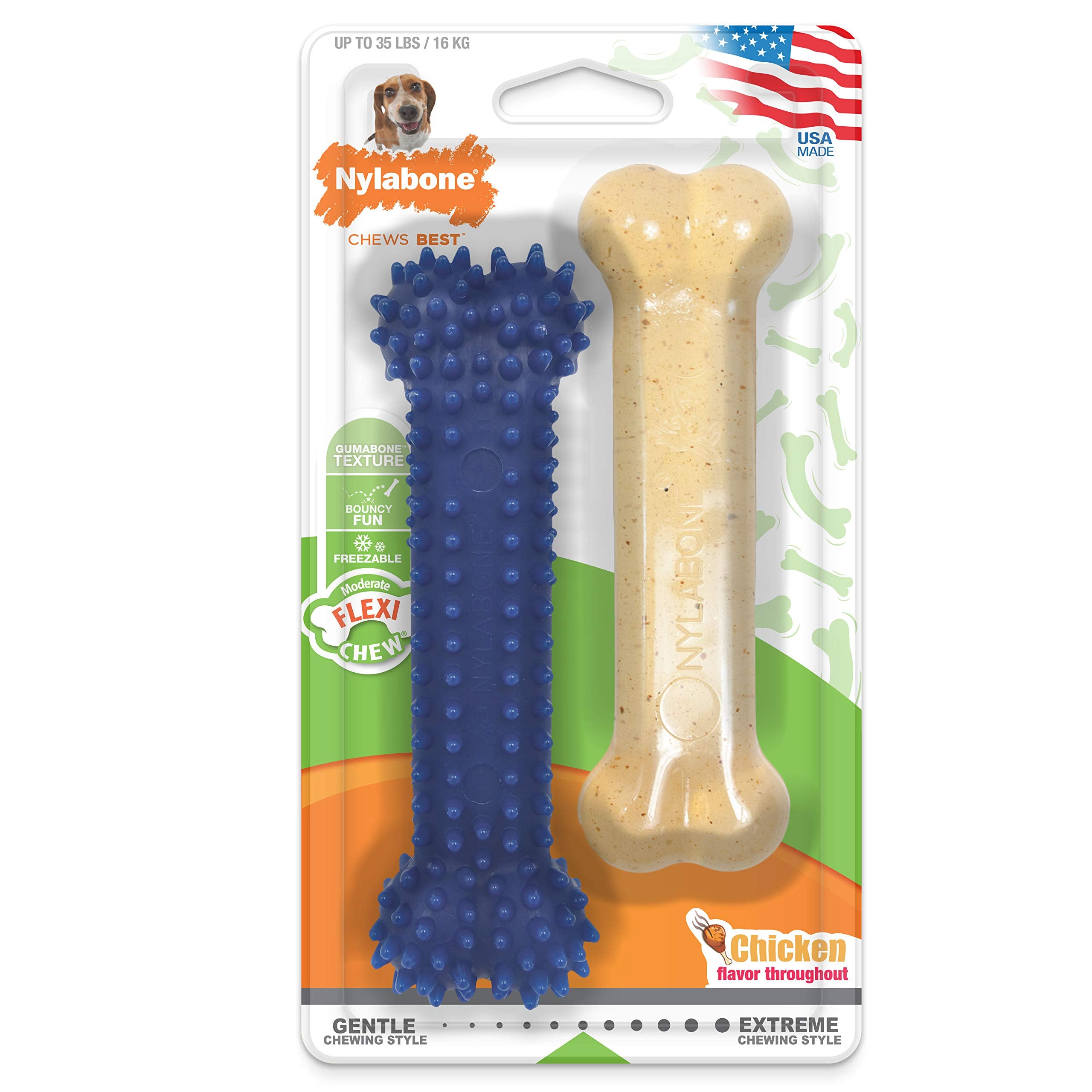Nylabone Original Bone Flexi Chew Toy For Dogs, Flexible Dog Toys For Moderate & Gentle Chewers, Chicken Flavor, Medium - Up To 35 Lbs, 2 Pack