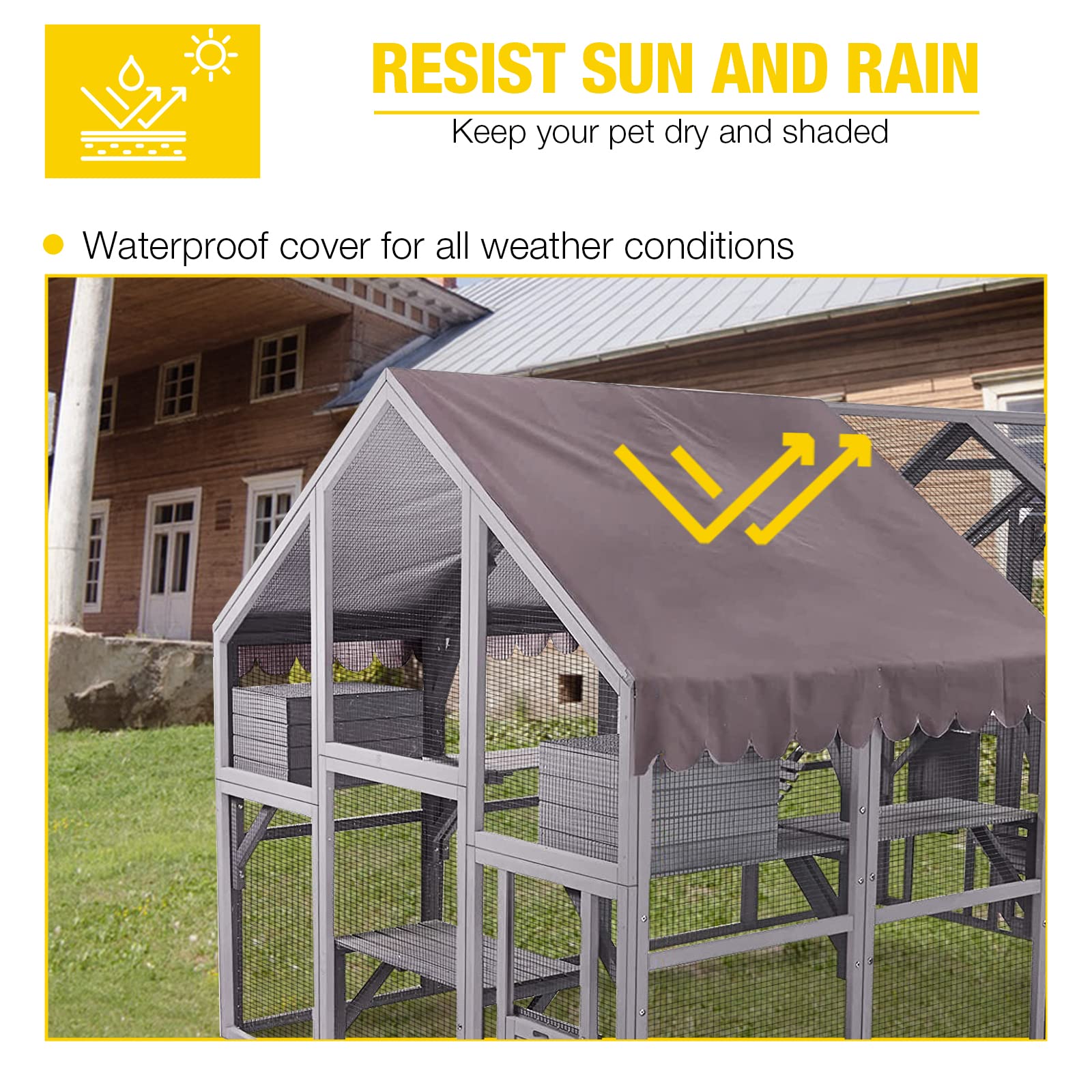 Aivituvin Cat House Outdoor Catio Kitty Enclosure With Super Large Enter Door,Wooden Cat Cage Condo Indoor Playpen With Platform