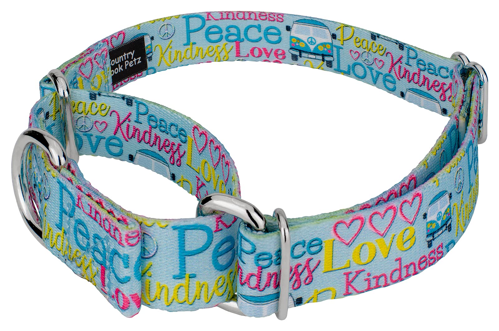 Country Brook Petz - Love and Peace Martingale Dog Collar - Groovy Collection Featuring Far Out Designs (1 Inch, Large)