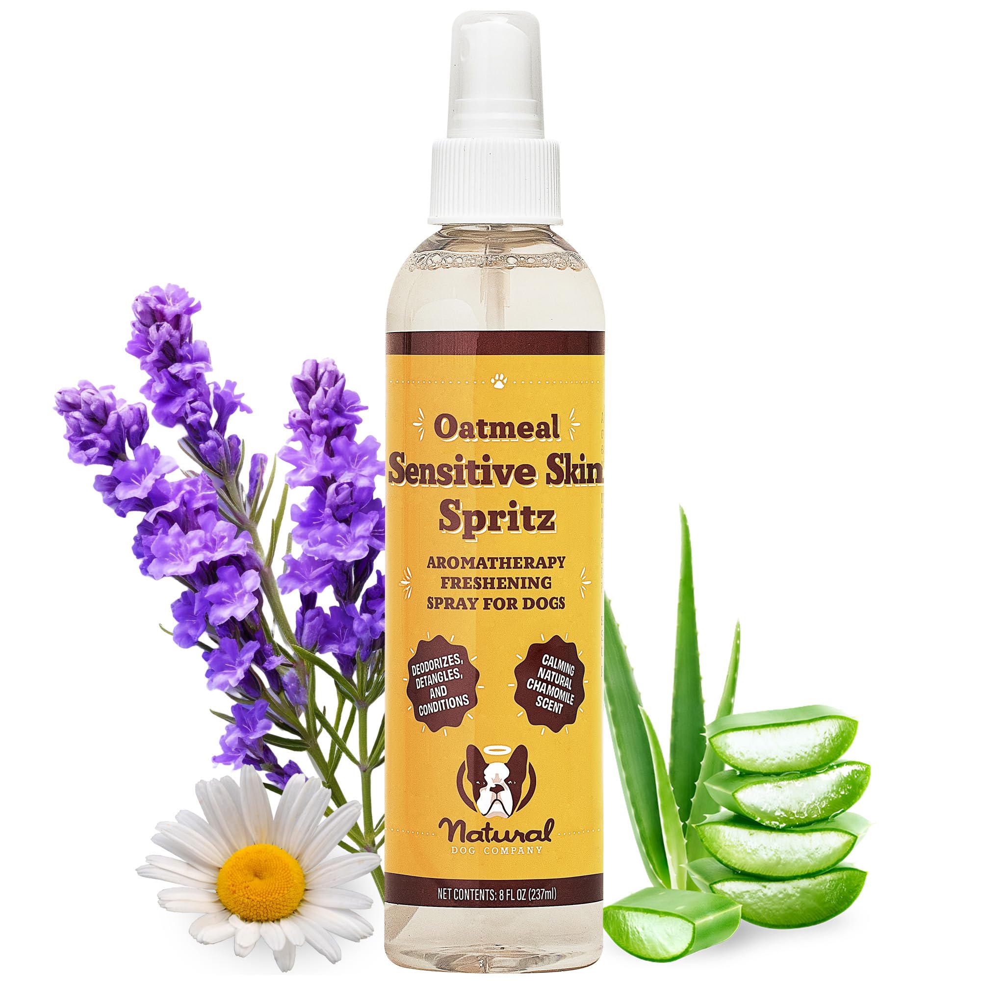 Natural Dog Company Sensitive Skin Dog Deodorizing Spray: Ideal With Sensitive Skin Dog Shampoo, Long Lasting Dog Perfume, Dog Spray Deodorizer, Neutral Scented Dog Spray With Hints Of Lavender, 8 Oz