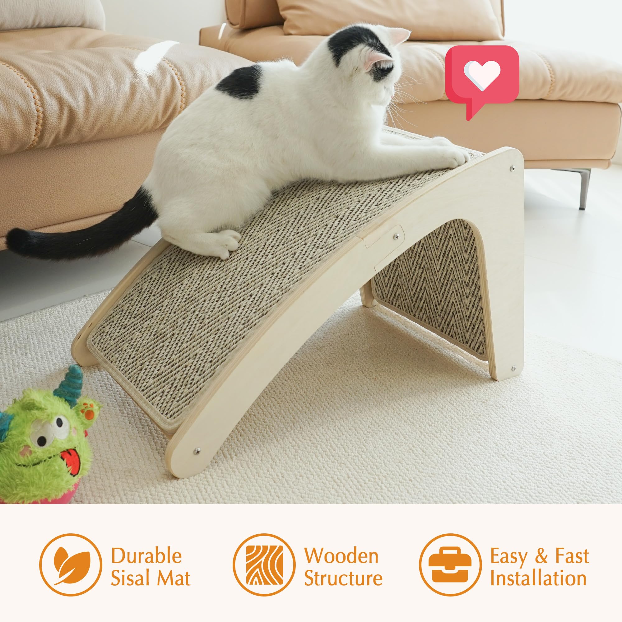 Petkaray Cat Scratcher, Sisal Cat Scratch Pad, Curved Scratching Board For Indoor Kitty, Floor Mounted Scratcher With Mouse Toy