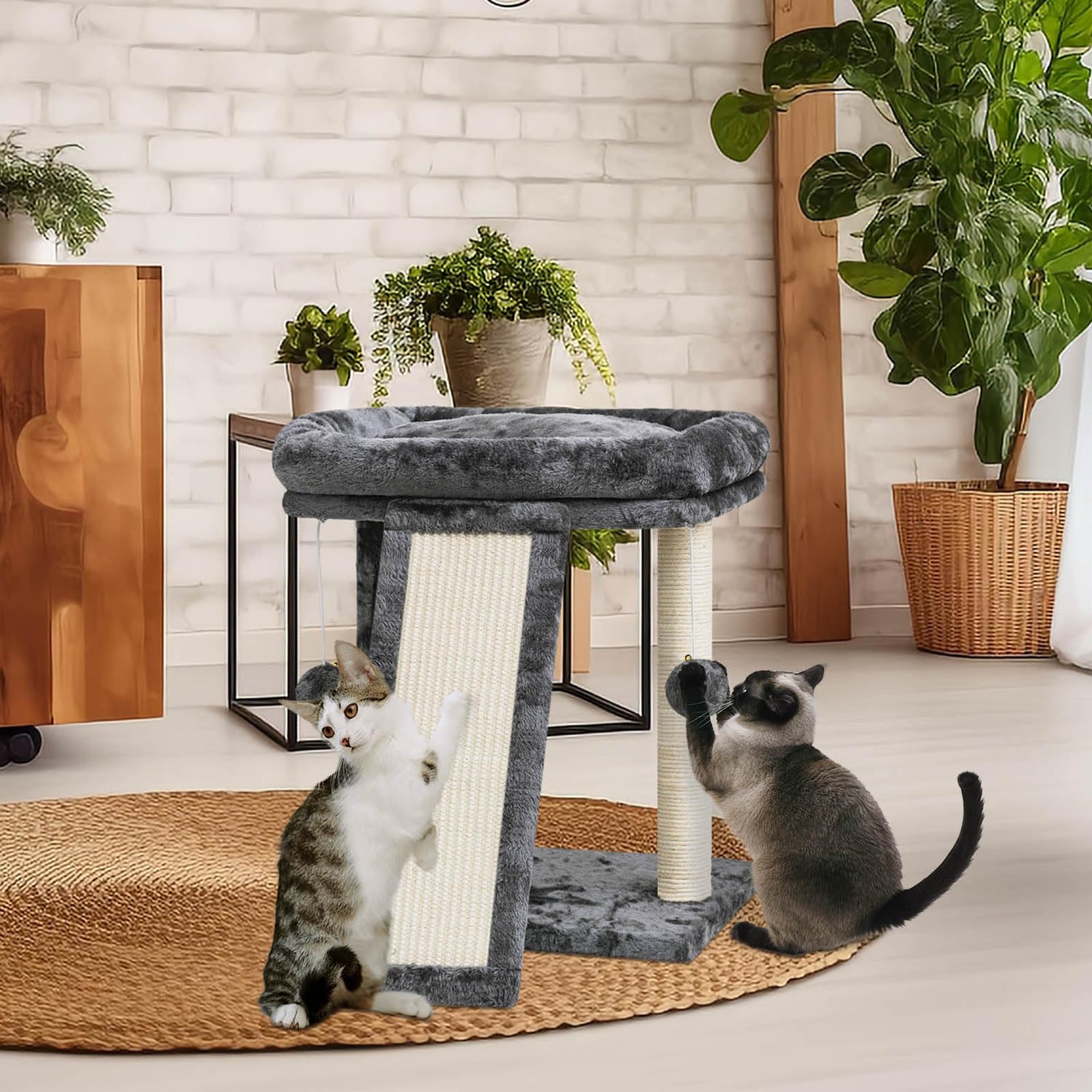 Syandlvy Small Cat Tree With Perch, Cat Scratching Board For Indoor Cats, Scratching Post With 2 Dangling Balls, Great For Kitte