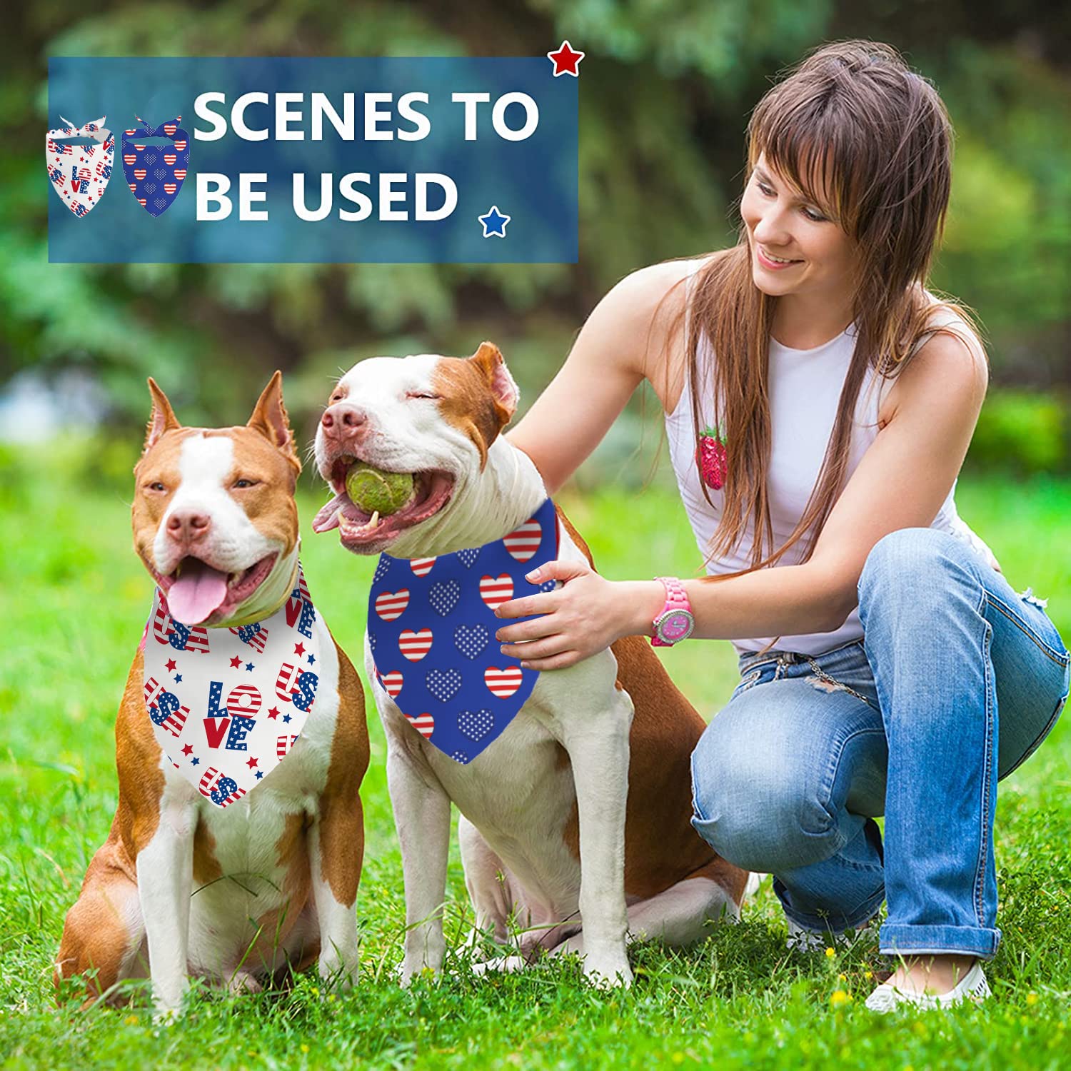 4Th Of July Dog Bandanas, 2 Pcs Memorial Day American Flag Dog Outfits Triangle Reversible Puppy Scarf Premium Durable Fabric, I