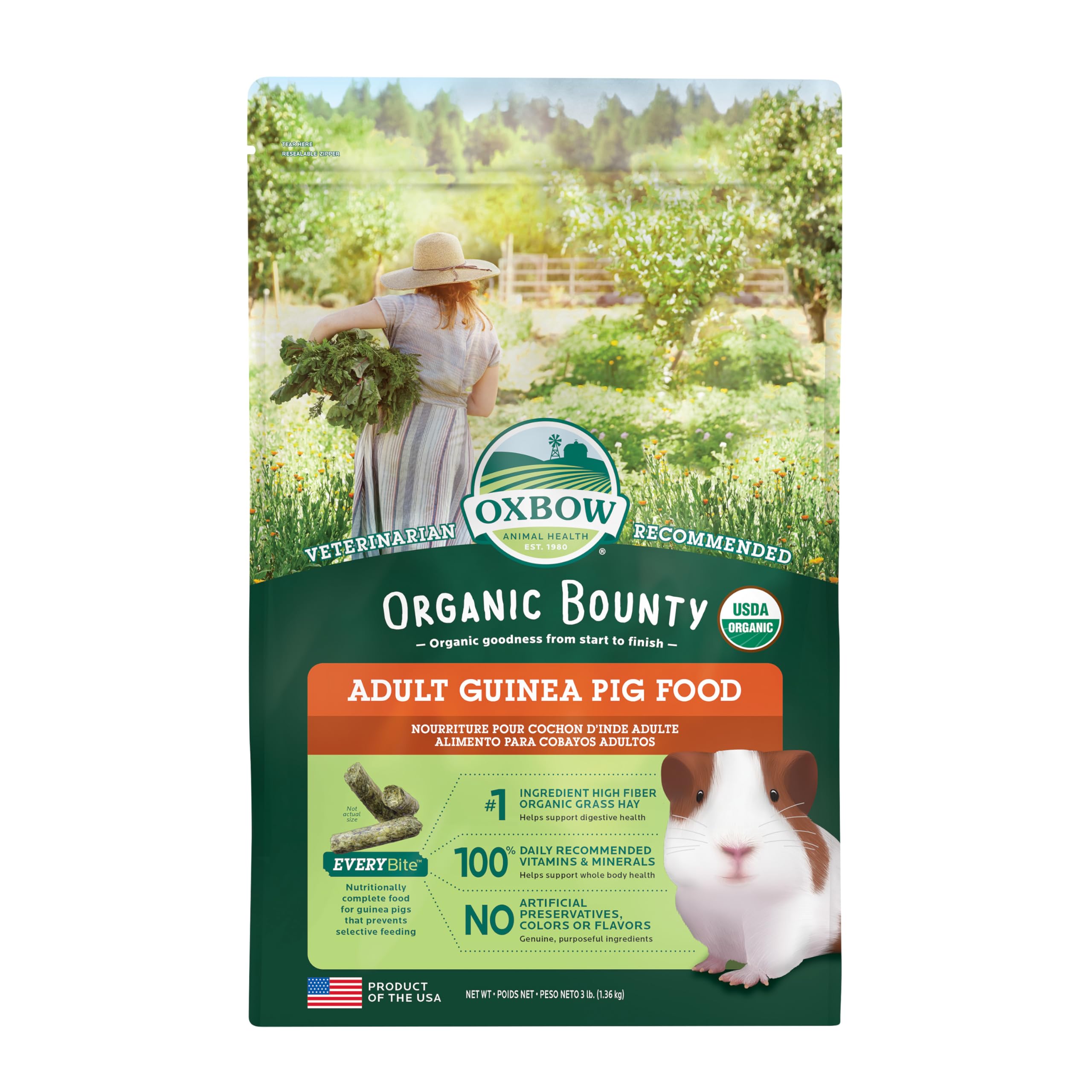Oxbow Organic Bounty Guinea Pig Food, Adult Guinea Pig, Made with Oxbow Timothy Hay, USDA Organic Pet Food Pellets with Vitamin 
