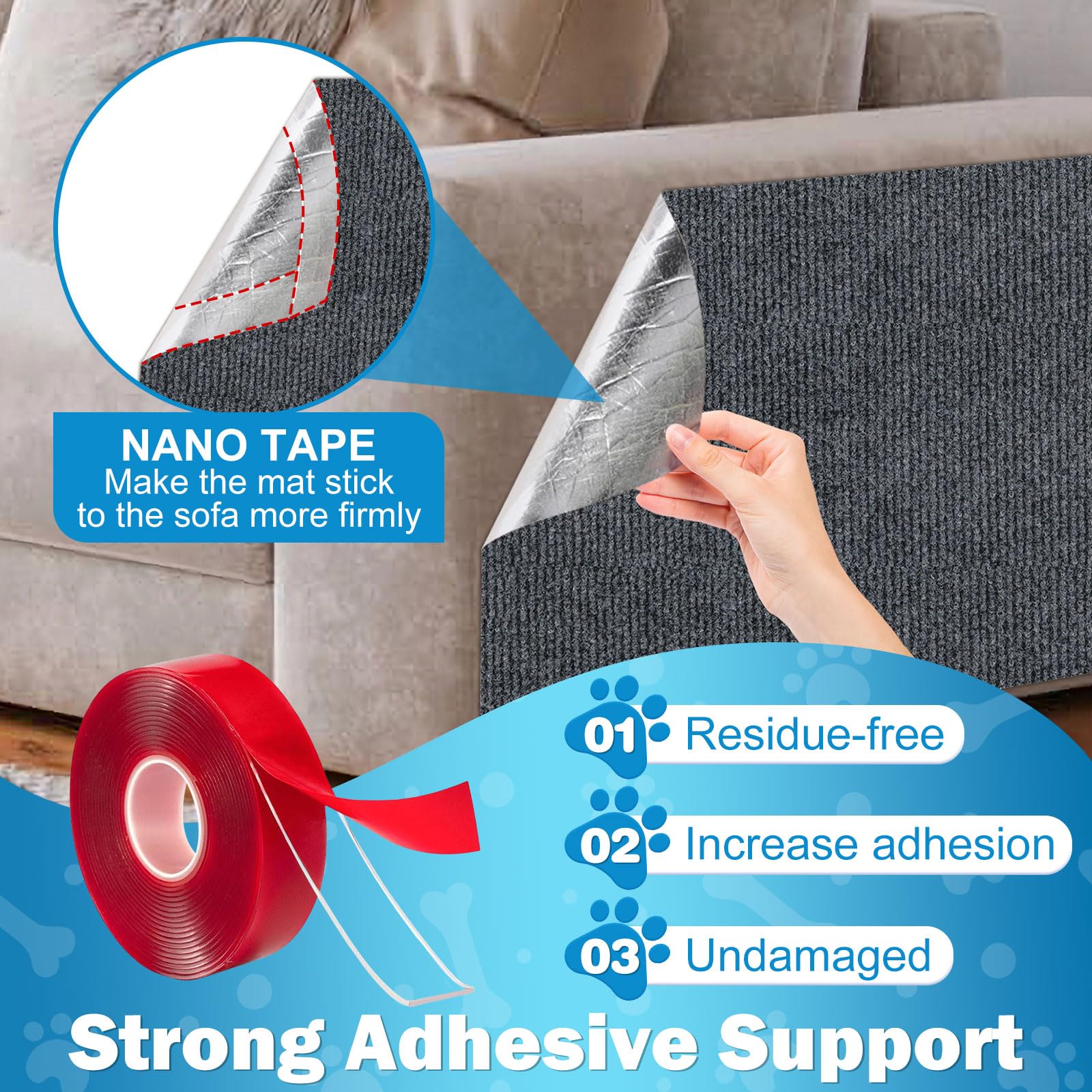 Enonci Anit Cat Scratch Couch Furniture Protector,78.7X15.8 Cat Wall Corner Scratcher Pads Mat,Diy Climbing Cat Scratching Carpe