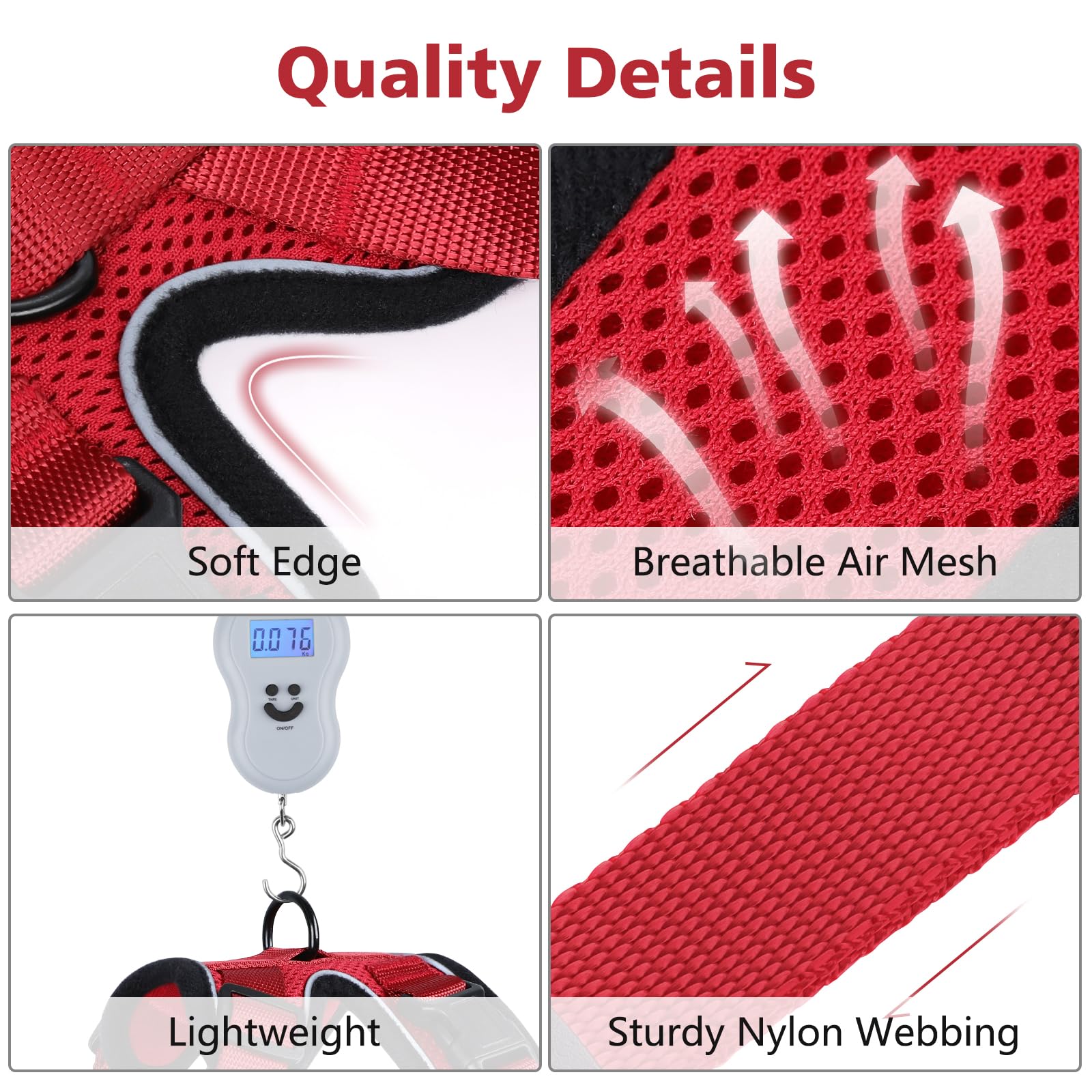 Dooradar Cat Harness And Leash Set, Escape Proof Safe Adjustable Kitten Vest Harnesses For Walking, Easy Control Soft Breathable Mesh Jacket With Reflective Strips For Cats, Red, S