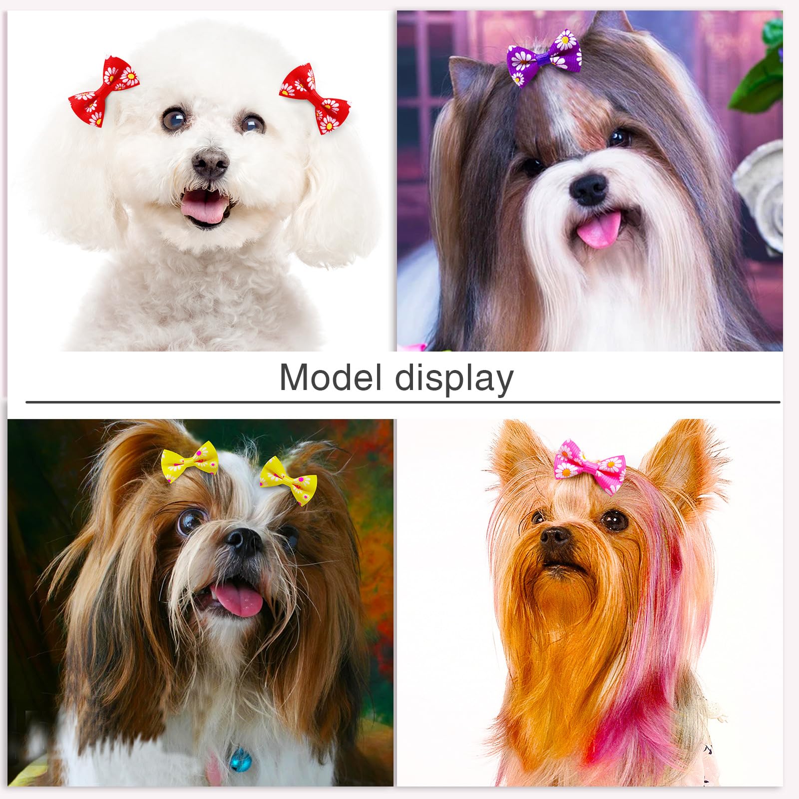 20Pcs/10 Pairs Christmas Snowflkes Snowman Pattern Yorkie Dog Puppy Hair Bows With Rubber Bands Hair Accessories Bow Pet Groomin