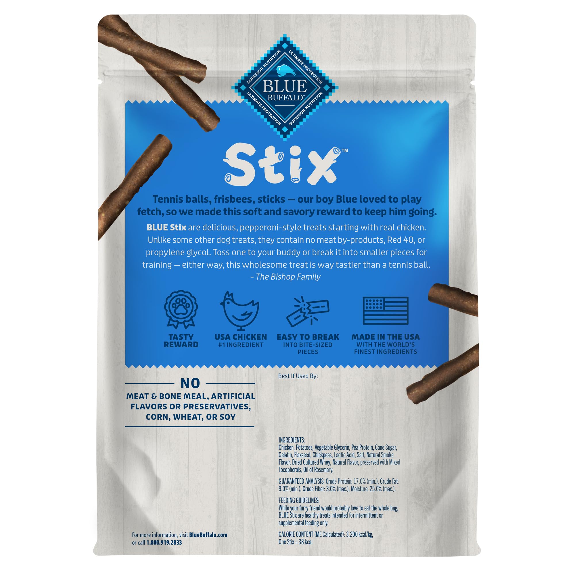 Blue Buffalo Stix Natural Soft-Moist Dog Treats, Chicken Recipe 13-oz Bag