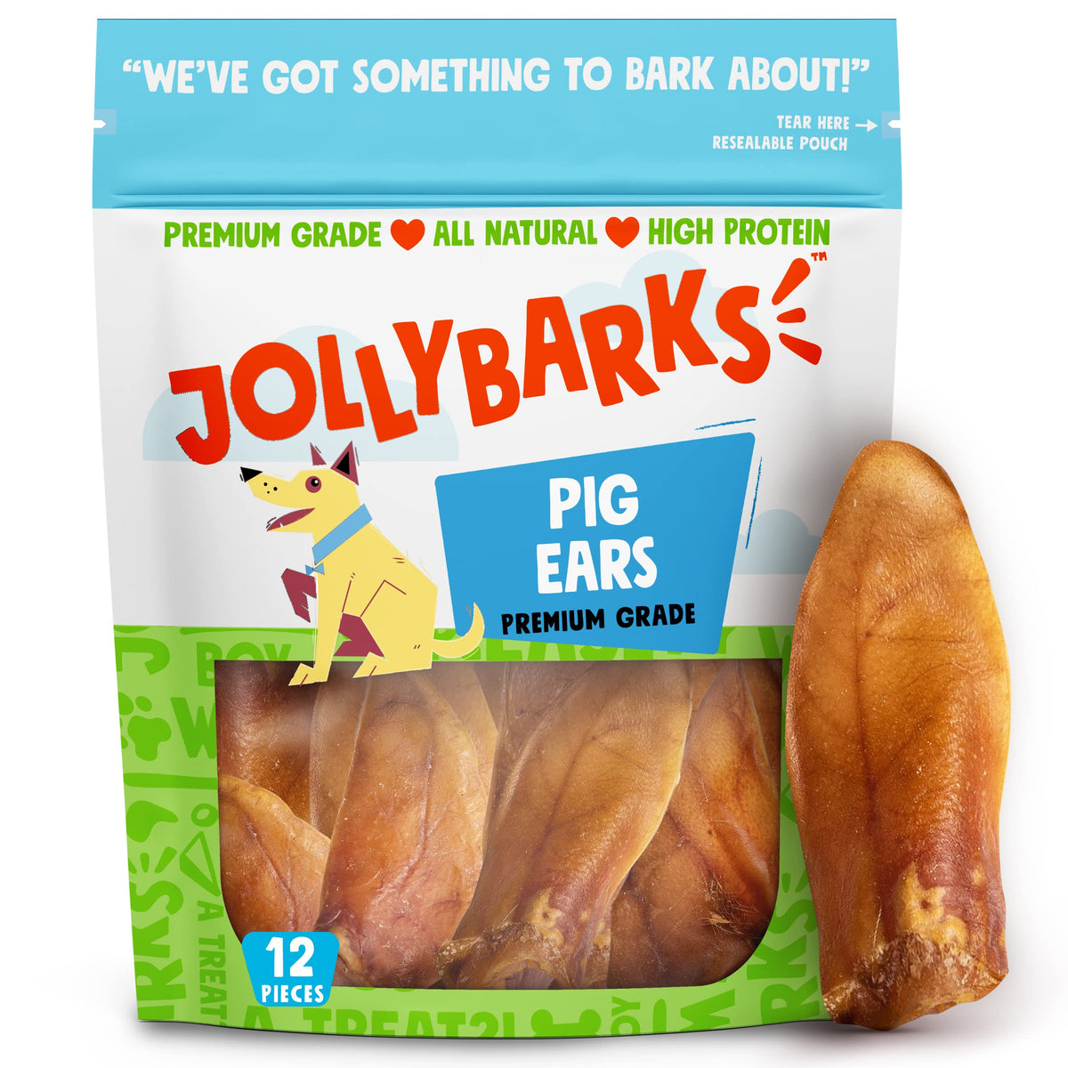 Jolly Barks Half Pig Ears For Dogs 6-Inch Premium Natural Single Ingredient Dog Pig Ears - Grass Fed, Non-Gmo Pigs Ears Dog Treats - 6' Pig Ears For Puppies, Dog Chew Pig Ears (12-Pack)