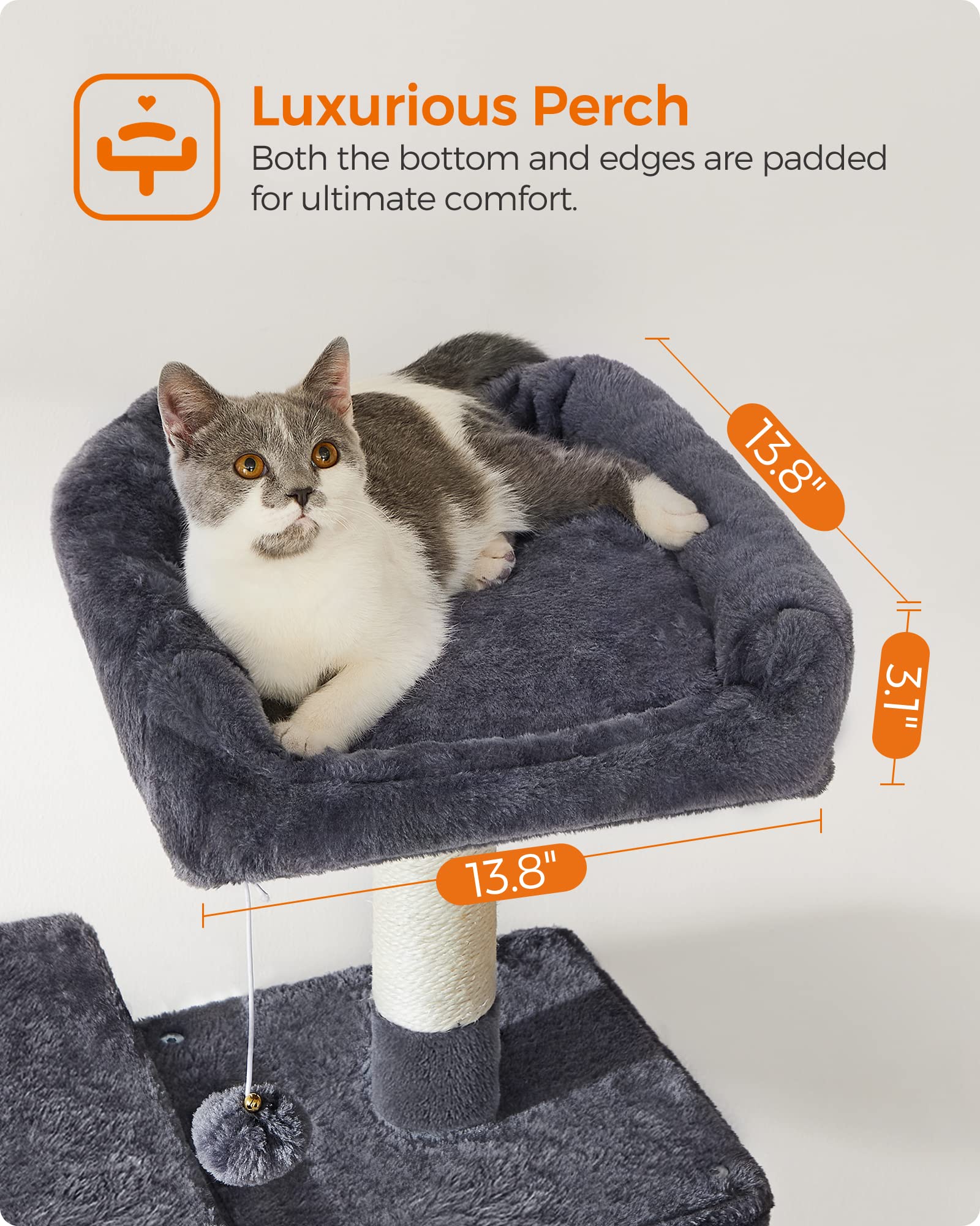 Feandrea Cat Tree, 56.3-Inch Cat Tower For Indoor Cats, Multi-Level Cat Condo With 4 Scratching Posts, 2 Perches, Hammock, Cave, Smoky Gray Upct161G01