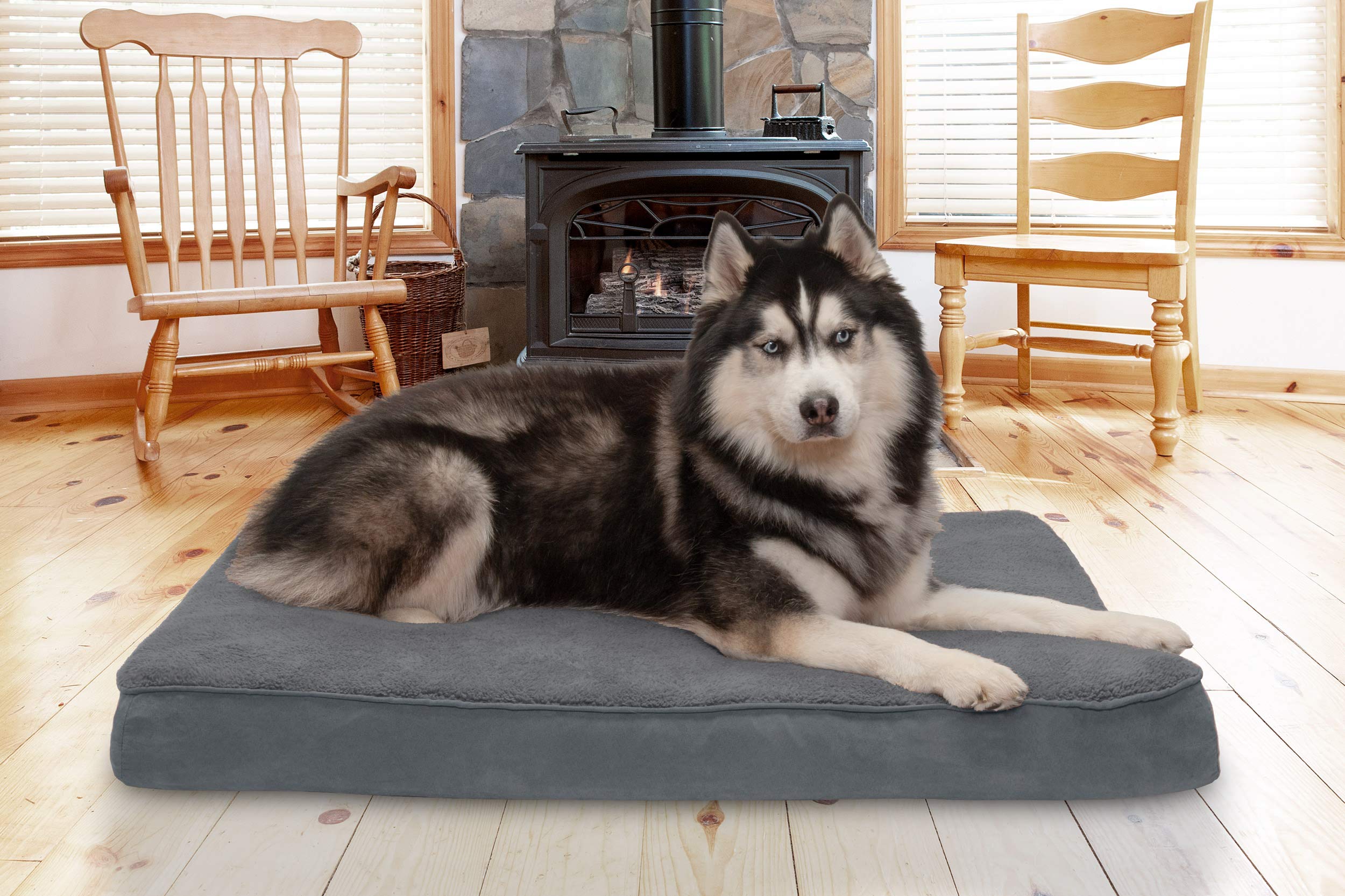Furhaven Orthopedic Dog Bed For Large Dogs W/ Removable Washable Cover, For Dogs Up To 95 Lbs - Terry & Suede Mattress - Gray, J