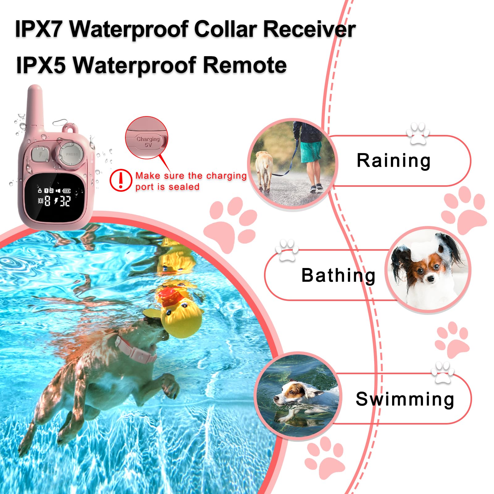 Pikabiu Dog Training Collars Rechargeable Cat Shock Collars For 1800 Ft Control Remote, For 5-120 Lbs Small Medium Large Breed D
