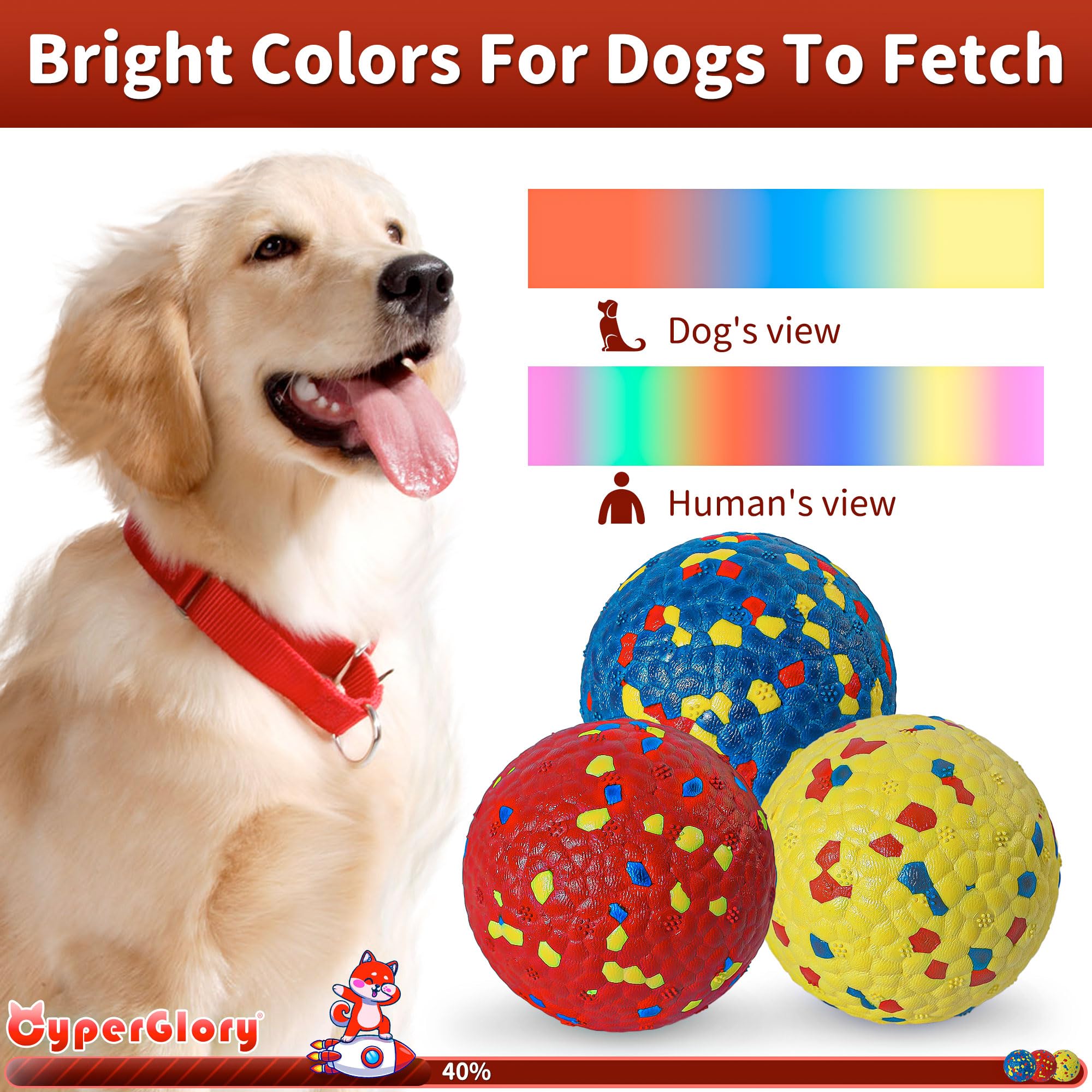 Cyperglory 3 Pack Indestructible Dog Tennis Balls For Aggressive Chewers: Interactive Pet Toys, Herding And Jolly Ball For Dogs,
