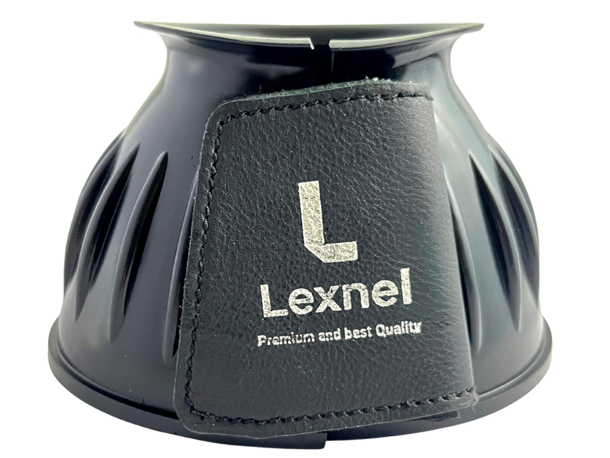 Lexnel Rubber Horse Bell Boots - Durable Overreach Protection & Secure Hook-And-Loop Closure (S-Black)