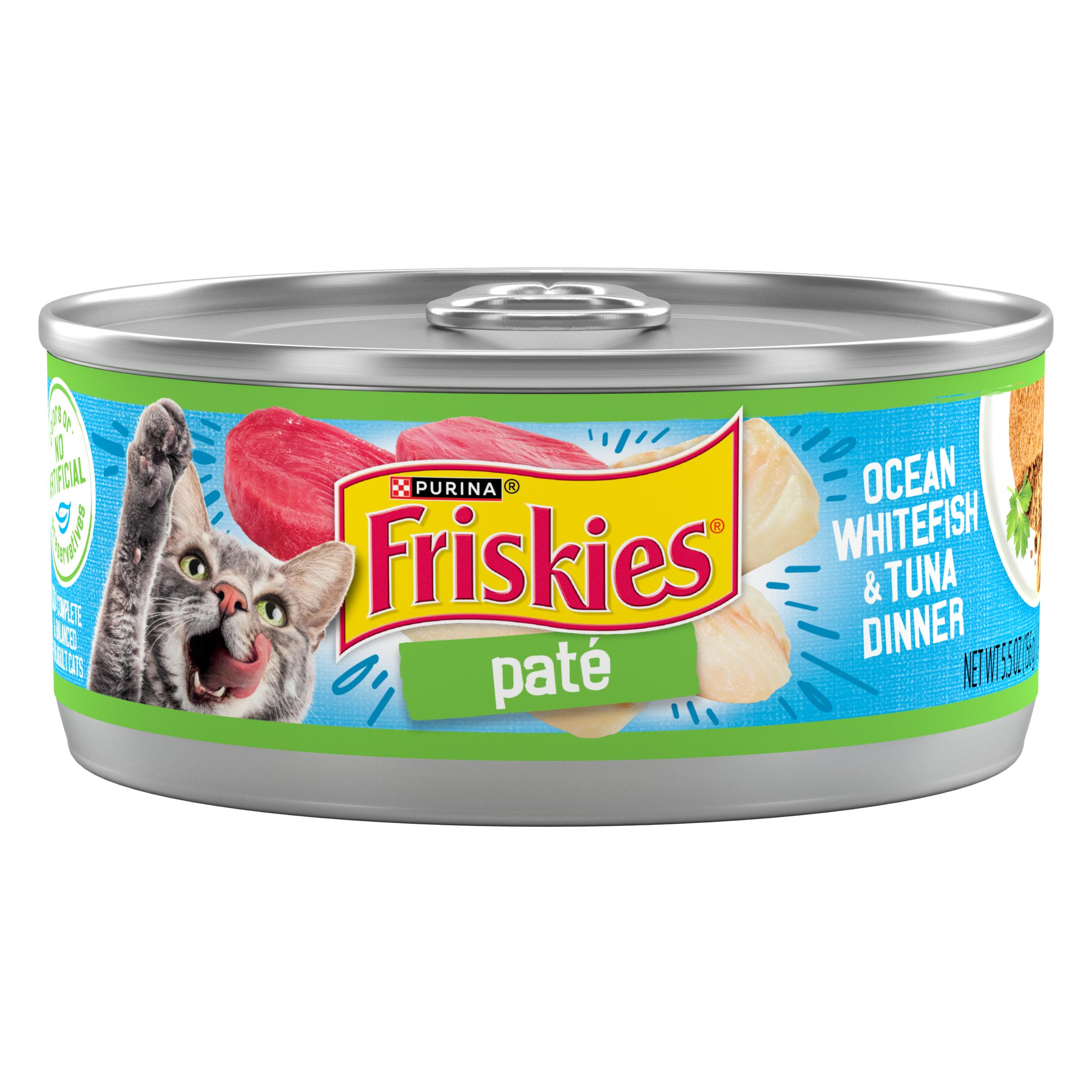Purina Friskies Pate Wet Cat Food, Ocean Whitefish & Tuna Dinner - (24) 5.5 oz. Cans