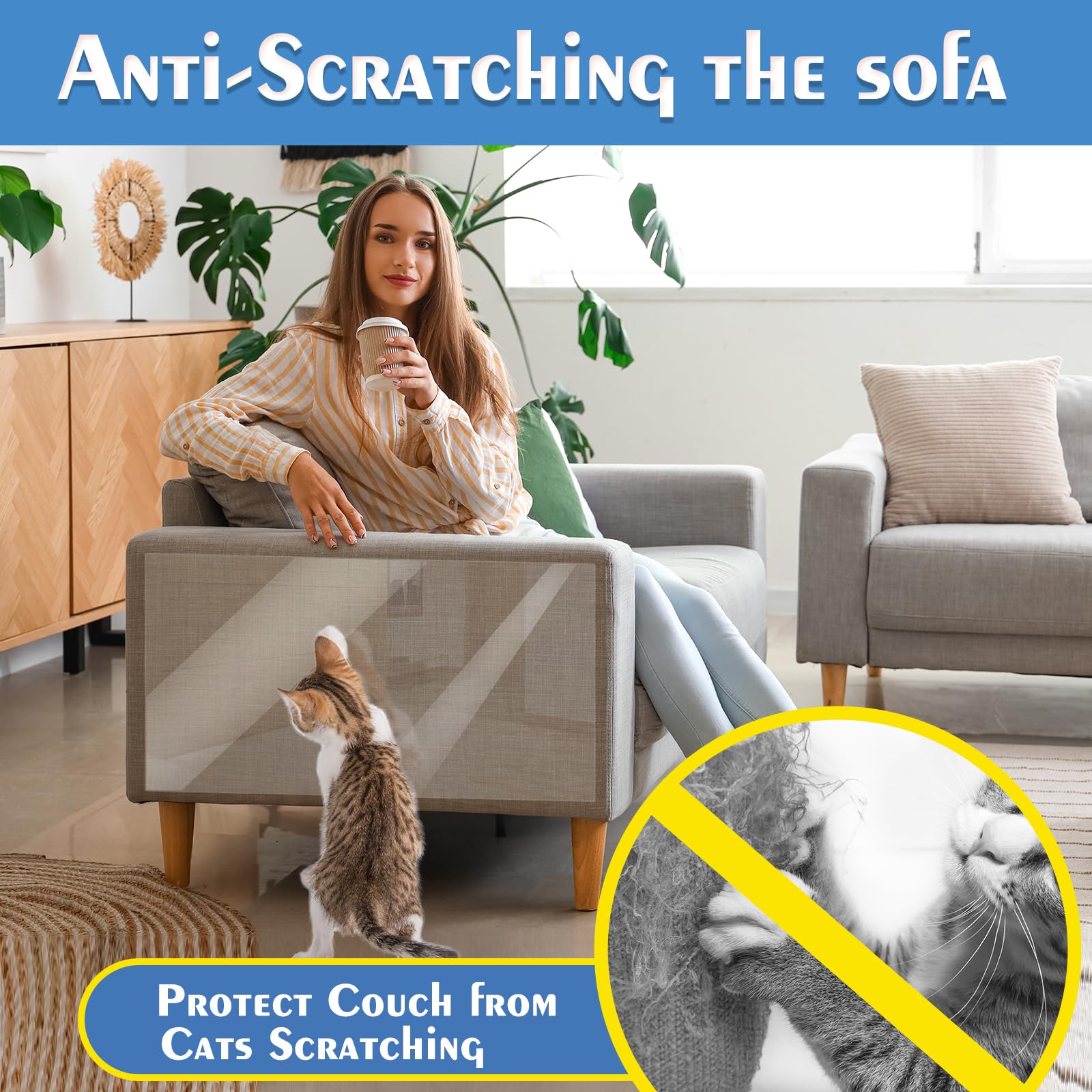 FTSTC 20 PCS Furniture Protectors from Cats, 17x13 Clear Self-Adhesive Anti Cat Scratch Deterrent, Couch Protector for Cats, Cat