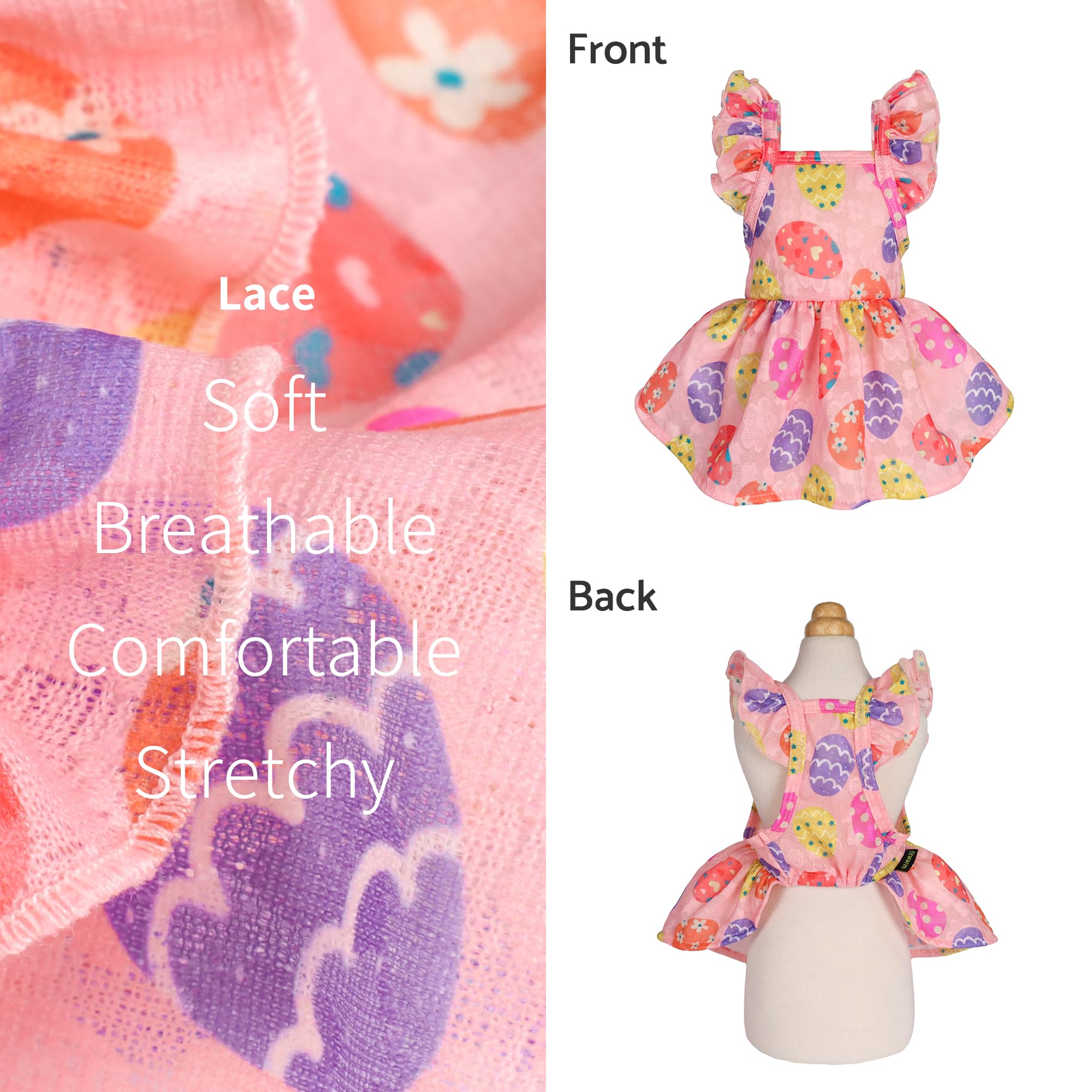 Fitwarm Easter Egg Dog Dress, Holiday Dog Clothes for Small Dogs Girl, Pet Easter Outfit, Pink, Yellow, Purple, XS