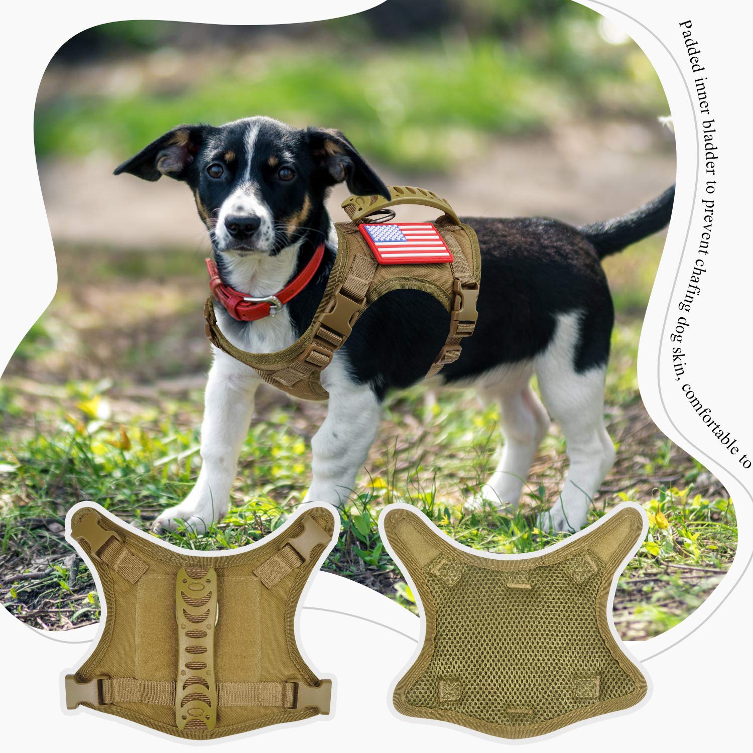 Hanshengday Tactical Service Dog Harness Vest,K9 Adjustable Military Working Harness Water-Resistant Comfortable Training MOLLE