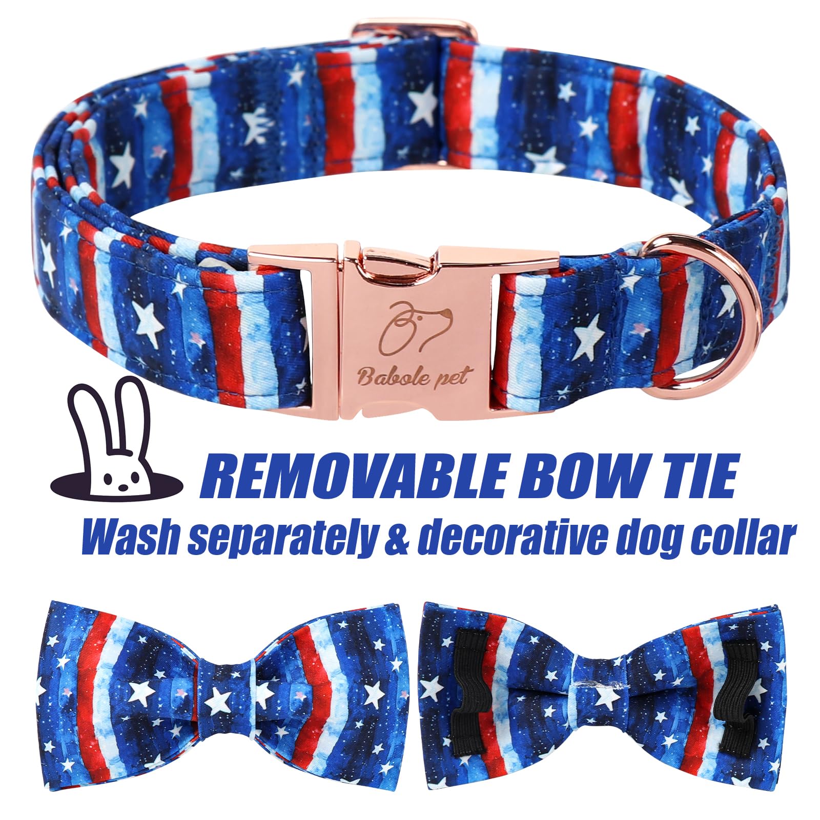 Babole Pet 4Th Of July Dog Collar With Bow Tie - Flag Day Stars & Stripes Patriotic Bowtie Collar Independence Day Safety Dog Co