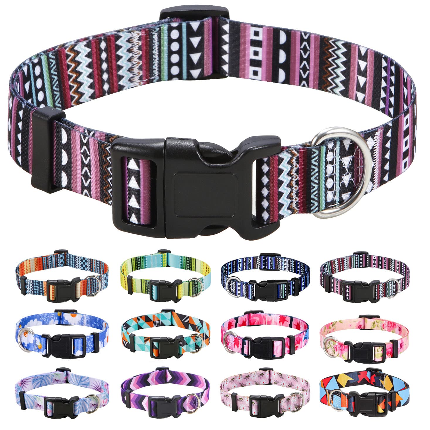 Mihqy Dog Collar With Bohemia Floral Tribal Geometric Patterns - Soft Ethnic Style Collar Adjustable For Small Medium Large Dogs(Bohemian Purple,S)