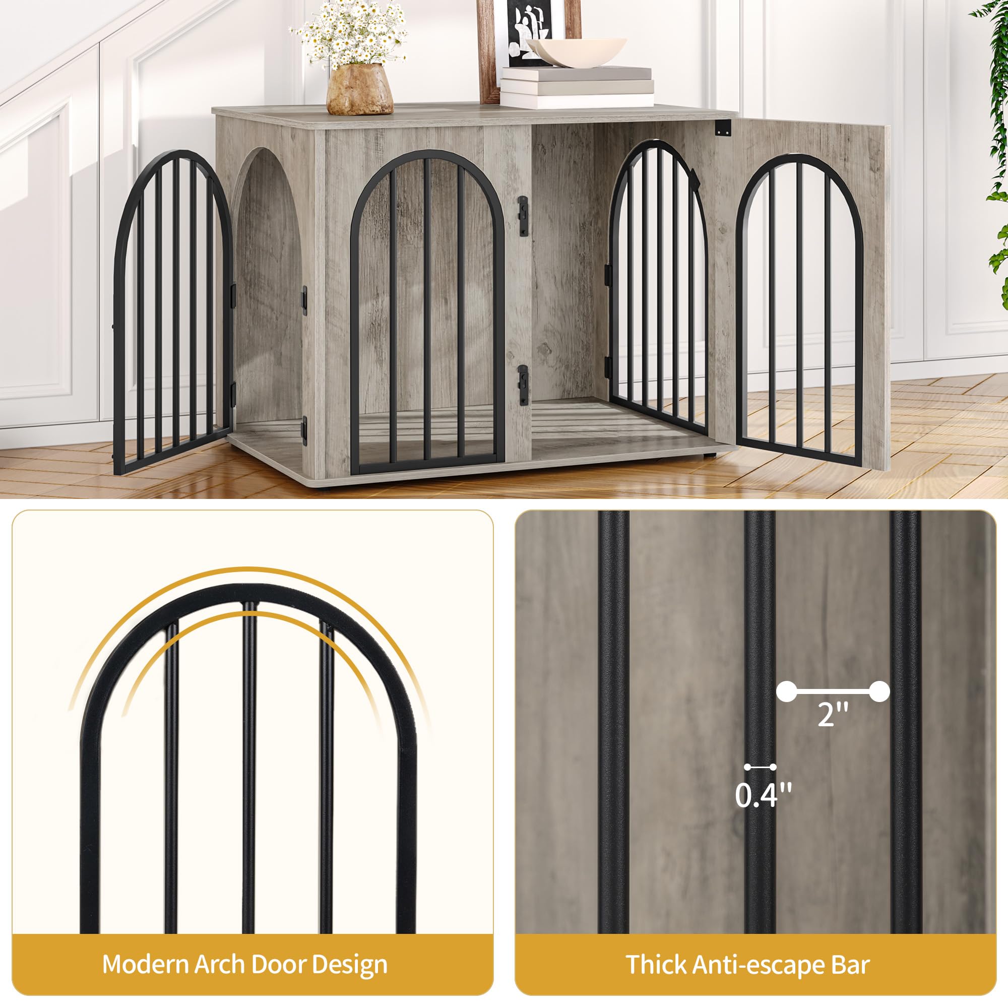 Hzuaneri 31.5 Wooden Dog Crate Furniture, Indoor Dog Kennel Dogs Cage for Small/Medium Dogs, Heavy Duty Dog Crates Decorative