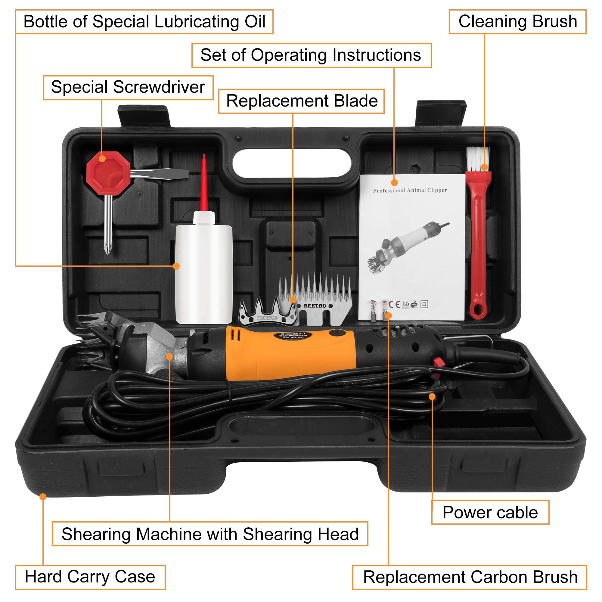 Beetro 500W, Electric Professional Sheep Shears, Animal Grooming Clippers For Sheep Alpacas Goats And More, 6 Speeds Heavy Duty Farm Livestock Haircut, With An Extra Set Of Shearing Blades