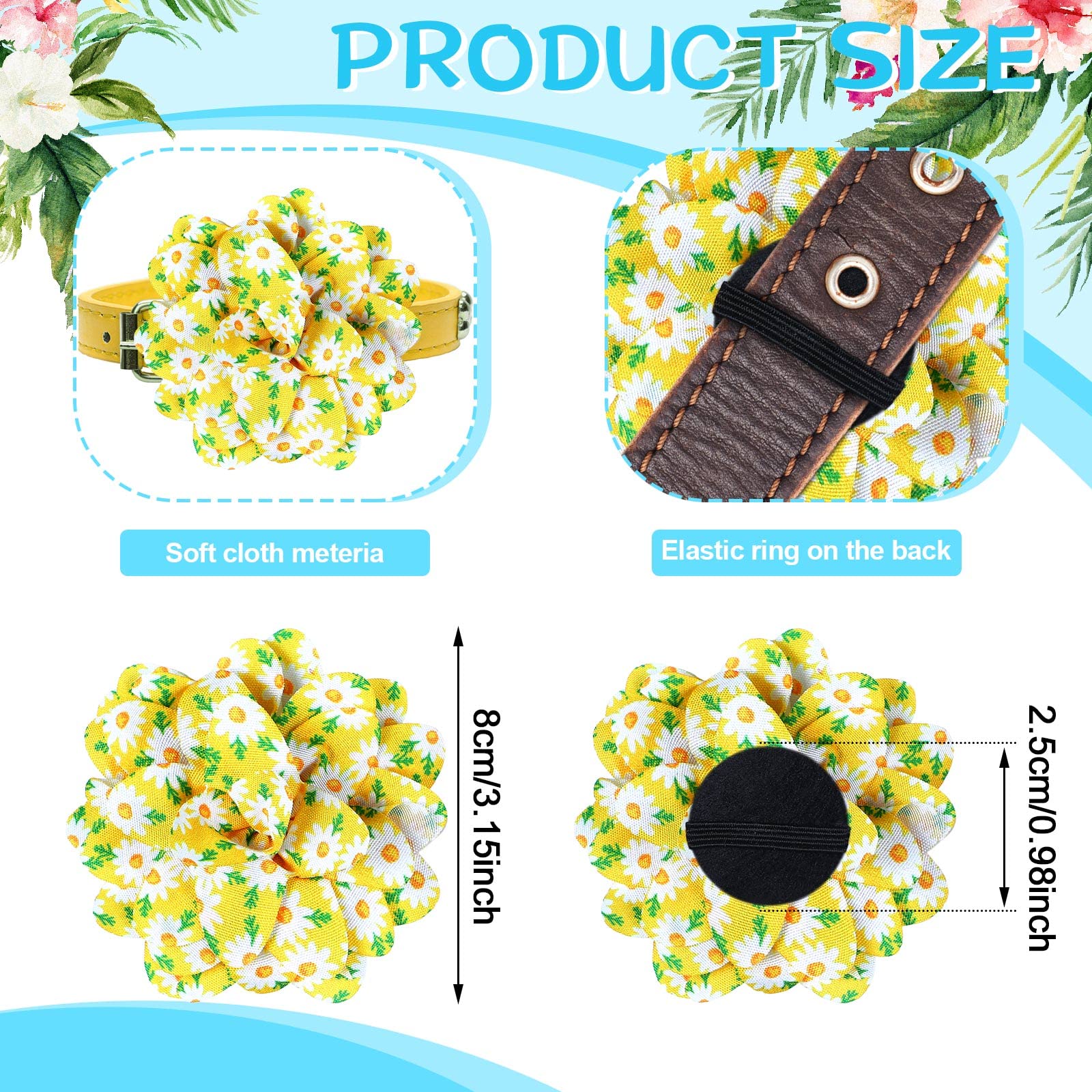 Sadnyy 150 Pcs Dog Collar Bows - Spring Flowers & Charms, Multi-Color Pet Grooming Accessories