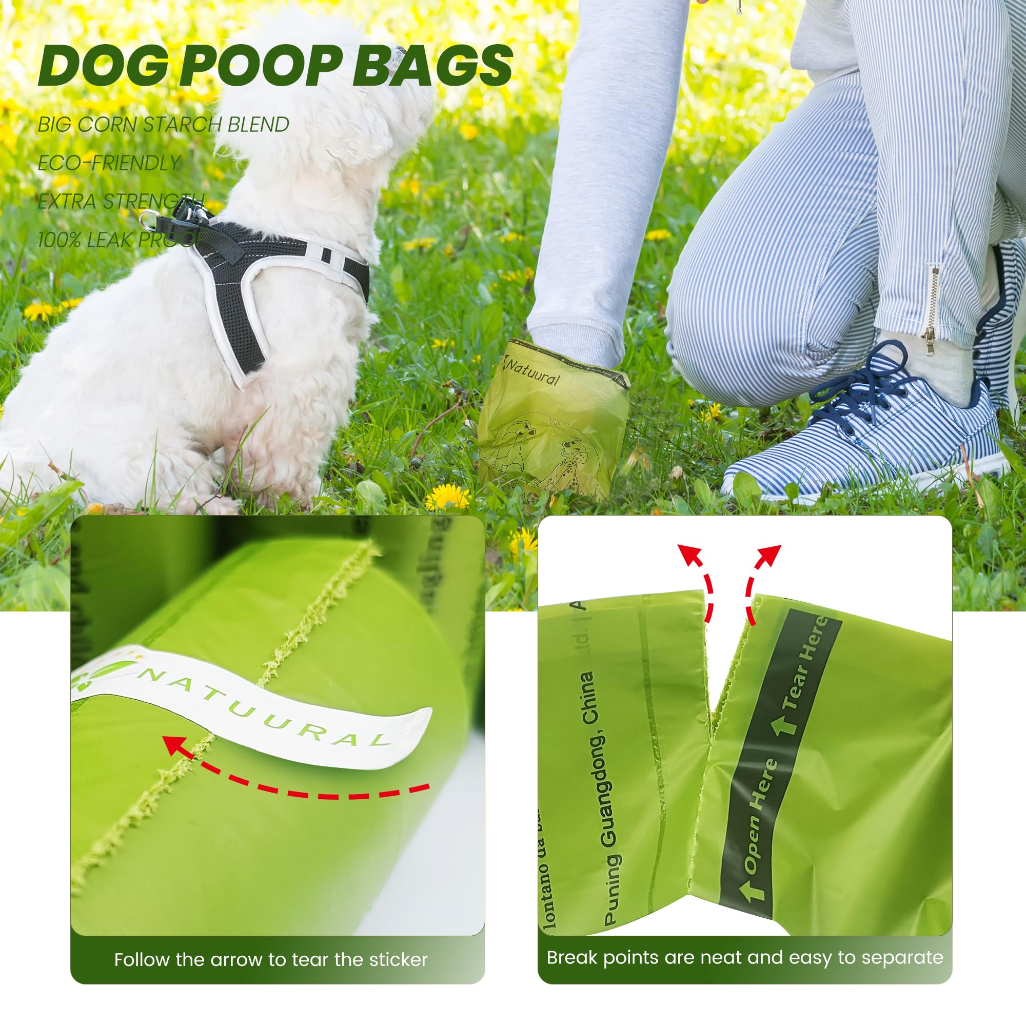 Natuural Dog Poop Bags Rolls-600 Counts, 40Rolls, Biodegradable Poop Bags Made of Cornstarch, 100% Leak Proof and Easy to Open (