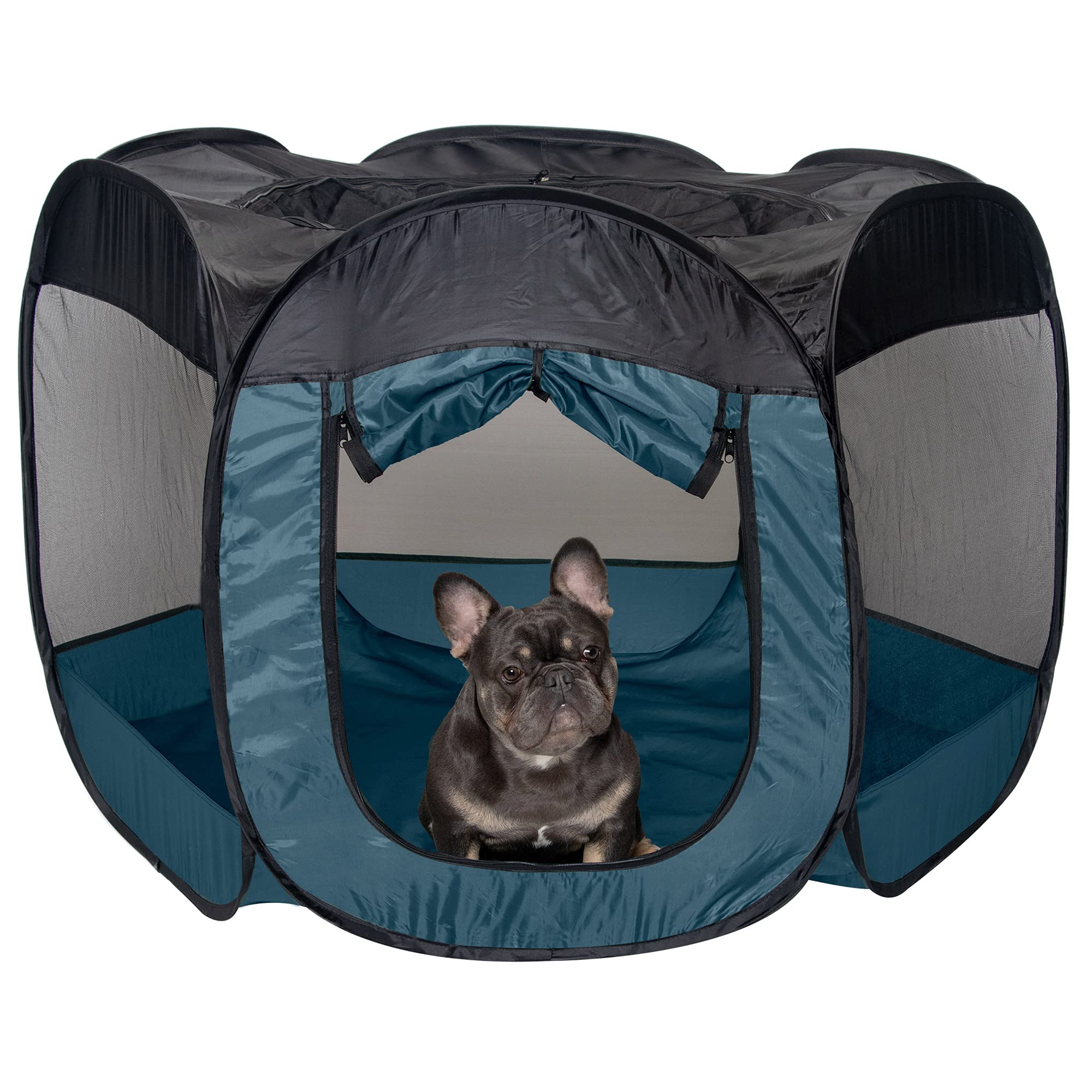 Furhaven Portable Dog Playpen Cat Tent, Pet Playground/Kennel Foldable Indoor Outdoor Zippered Puppy Crate - Sailor Blue, Large