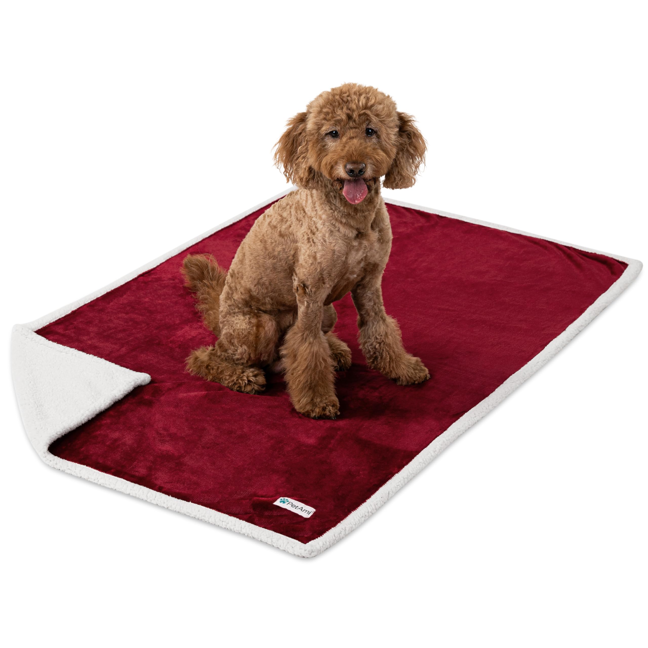 Petami Waterproof Dog Blanket For Medium Large Dog, Pet Puppy Blanket Couch Cover Protection, Sherpa Fleece Cat Blanket, Sofa Bed Furniture Protector Reversible Soft Plush Washable, 60X40 Wine Red