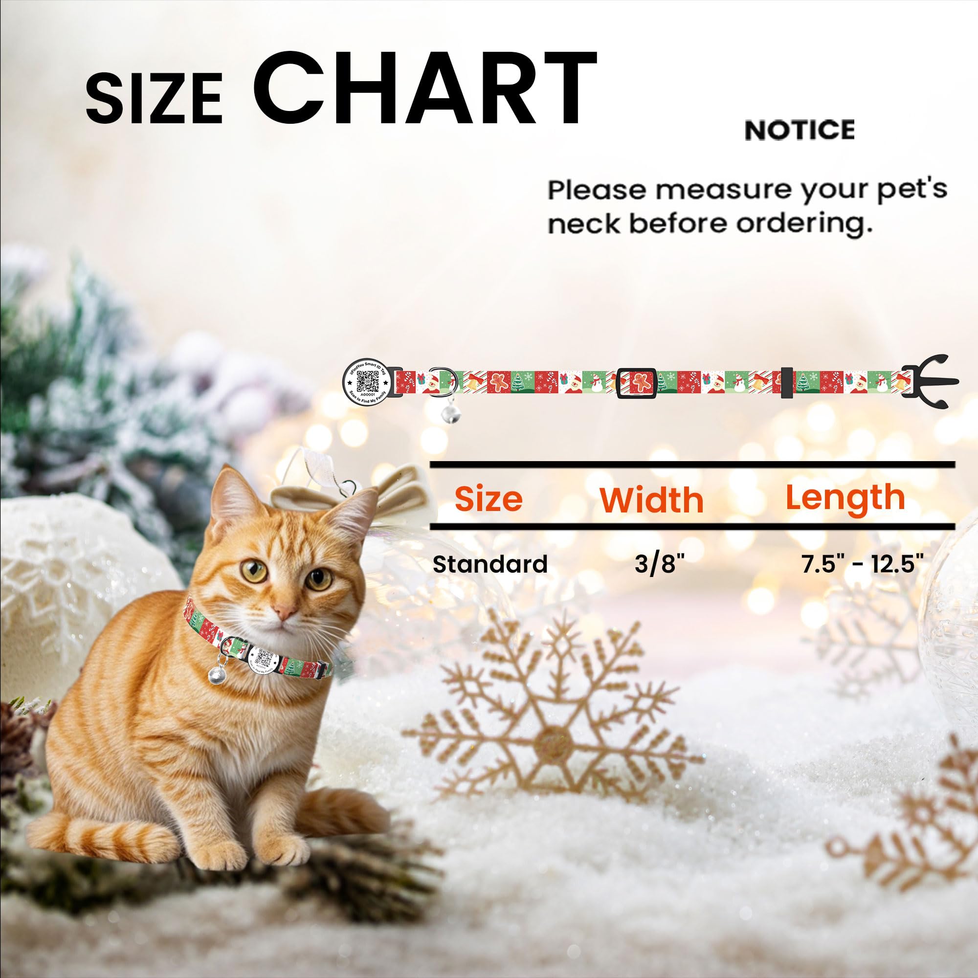 Ilfindyou Christmas Cat Collar Breakaway With Bells, Xmas Patterns Kitten Collar With Qr Code Cat Tag Christmas Pattern