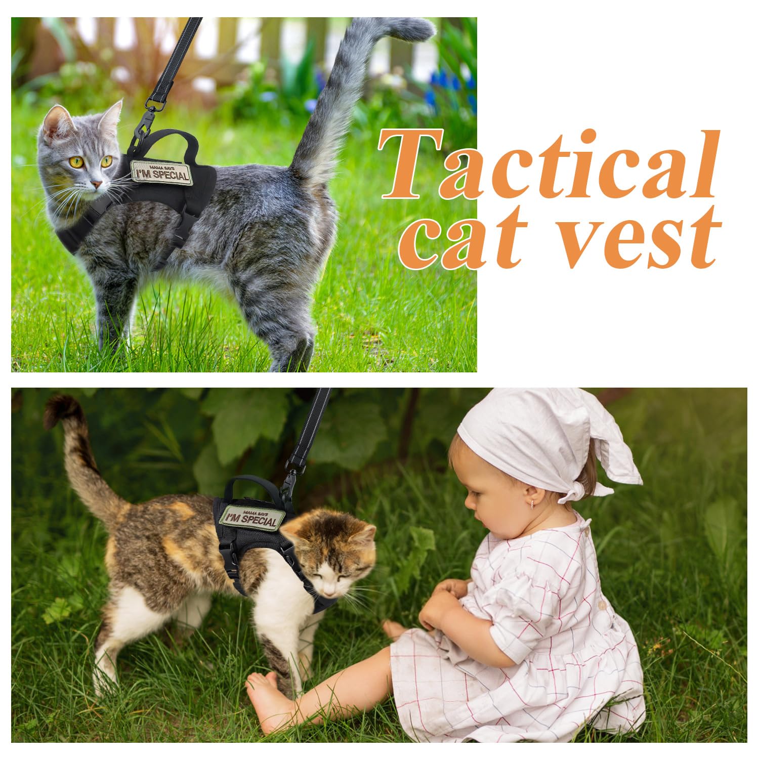 Tactical Cat Harness For Walking Escape Proof, Soft Mesh Adjustable Pet Vest Harness For Large Cat, Small Dog And Khaki (Black,
