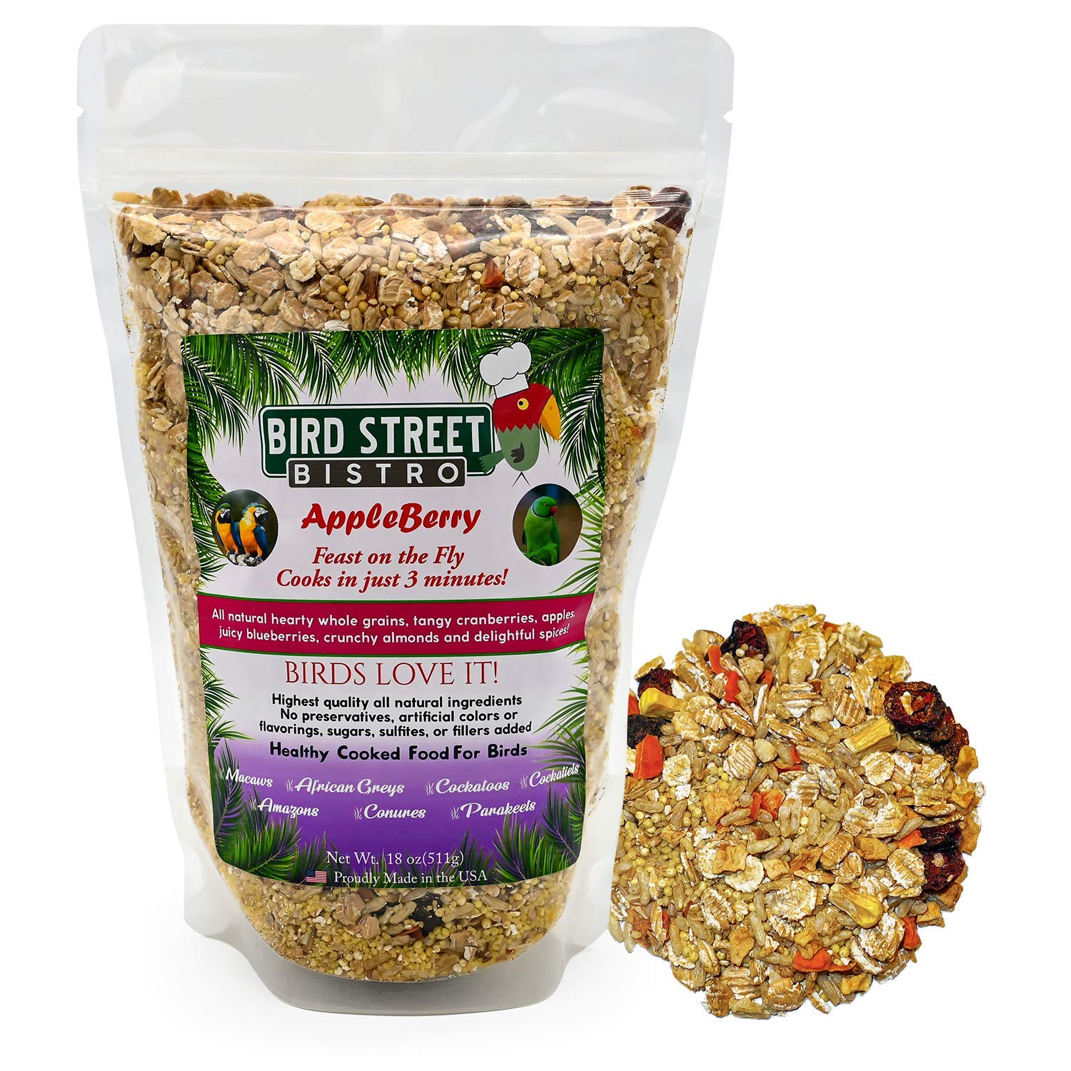 Bird Street Bistro Parrot Food - Parakeet & Cockatiel Food - Cooks in 3-15 min with Natural & Organic Grains, Legumes, Non-GMO F