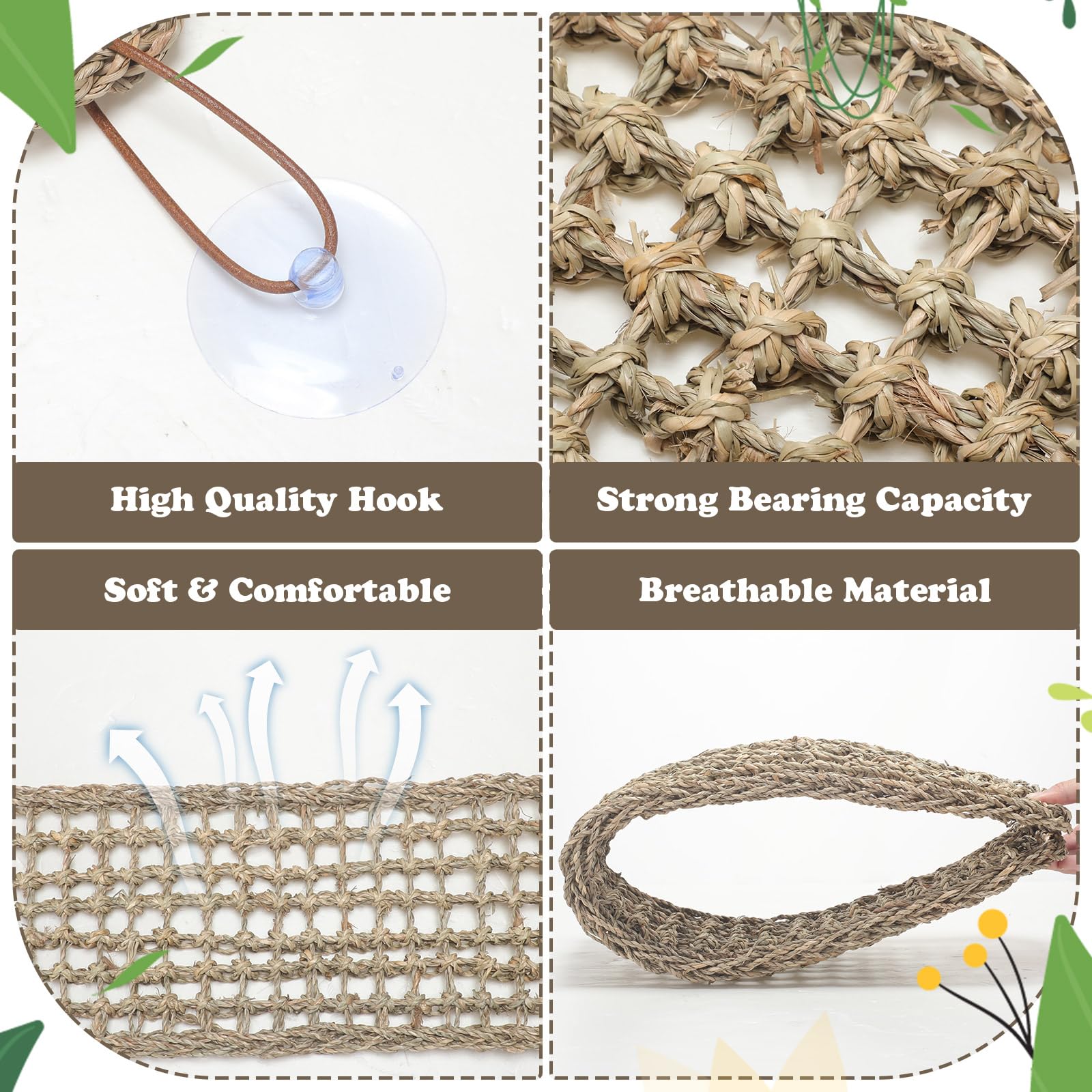 Silkfly 2 Pieces Bearded Dragon Hammock Lizard Reptile Climbing Lounger Seagrass Fiber Habitat Tank Accessories Jungle Toys For