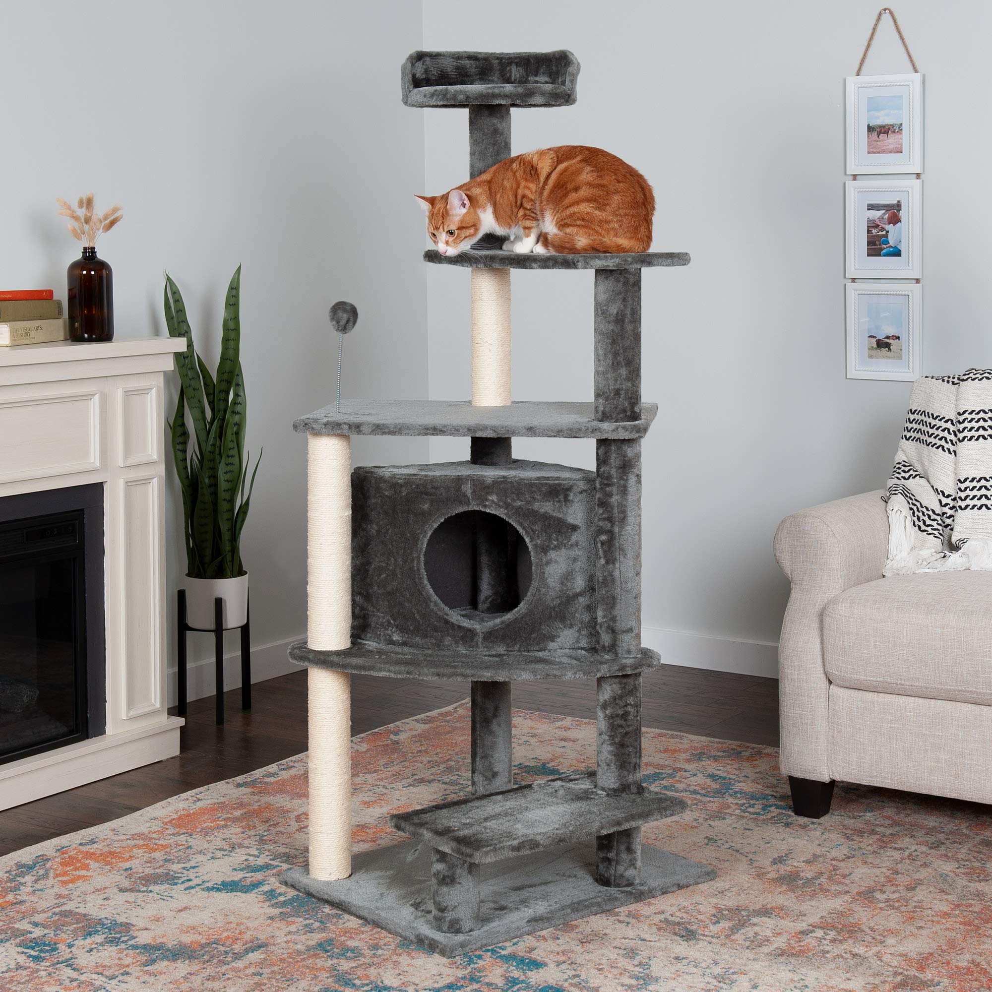 Furhaven 59.8 Tall Cat Tree for Indoor Cats, Ft. Sisal Scratching Posts, Condo, & Toys - Tiger Tough Platform House Interactive