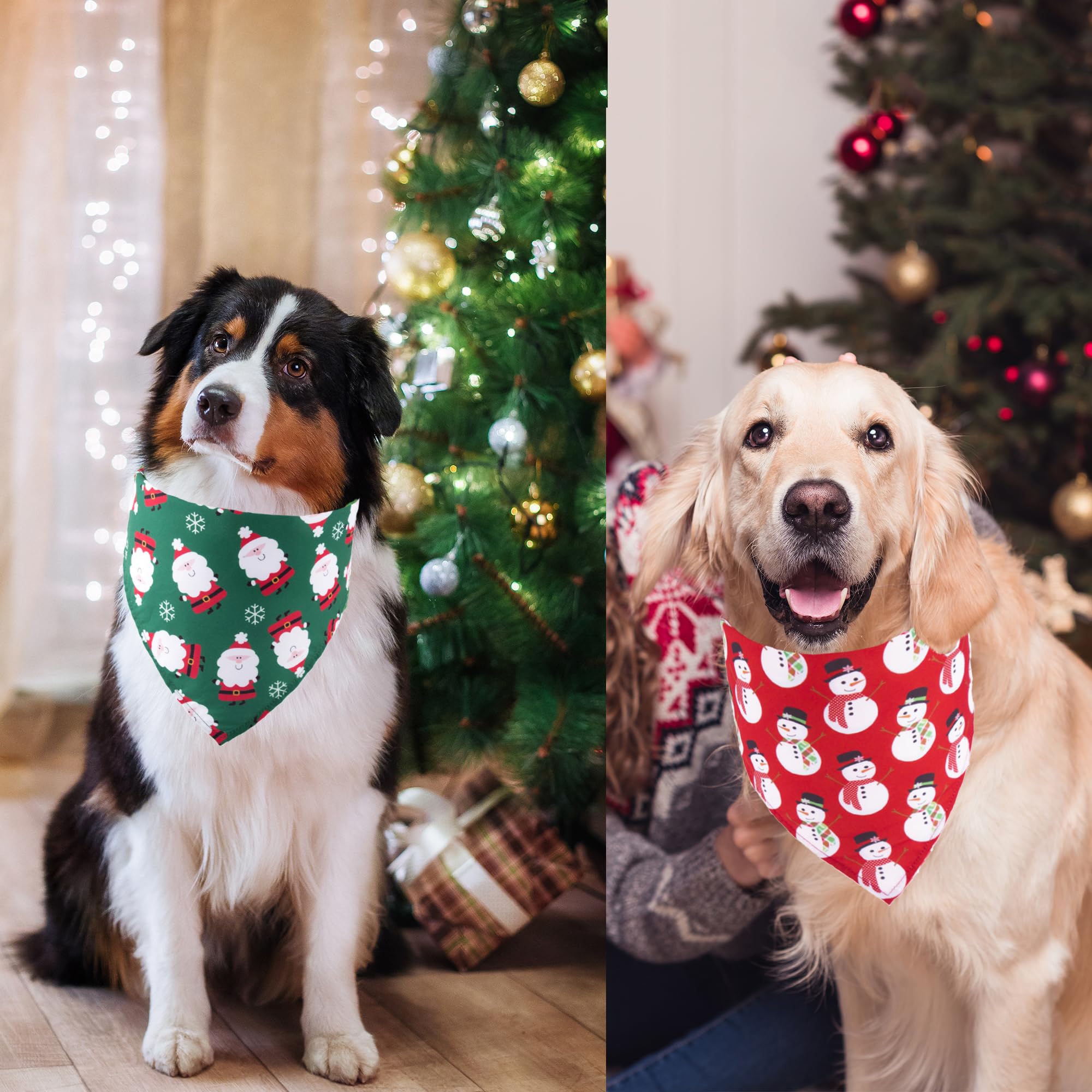 ADOGGYGO 4 Pack Dog Bandana Christmas Scarf Bibs Kerchief Set Pet Christmas Costume Xmas Holiday Bandanas for Large X-Large Dogs