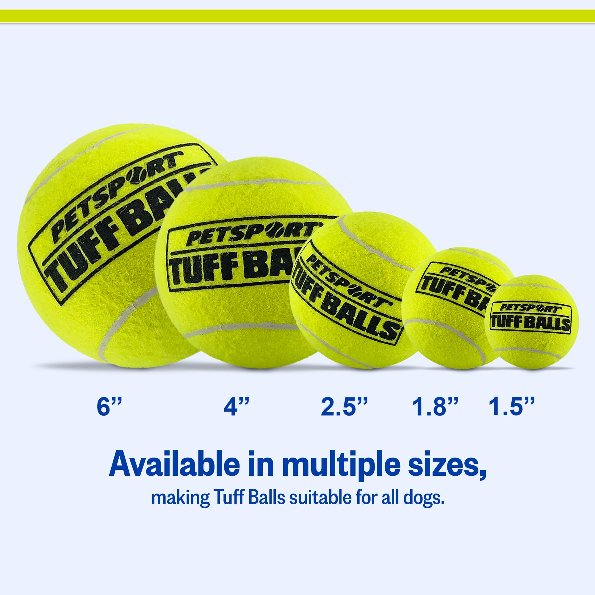 PetSport Yellow Tuff Ball - Medium Rubber Chew Toy for Dogs, 2.5 Inch, Pack of 6, Certified Non-Toxic, Ideal for Aggressive Chewers