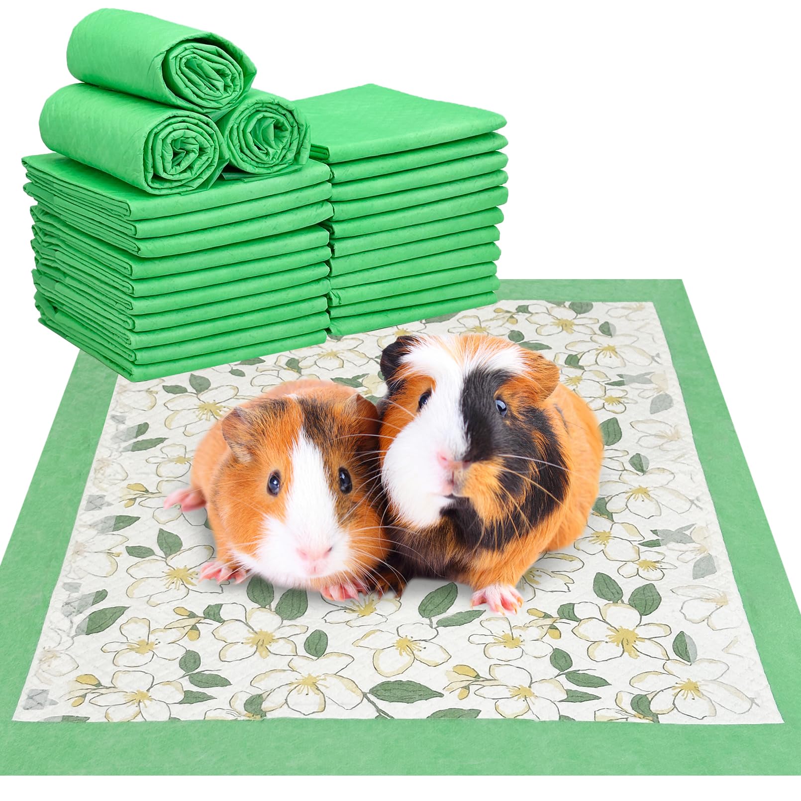 Fhiny 100 PCS Disposable Guinea Pig Cage Liner, 13'' x 18'' Super Absorbent Rabbit Pee Pads Odor Control Small Pet Cage Bedding 