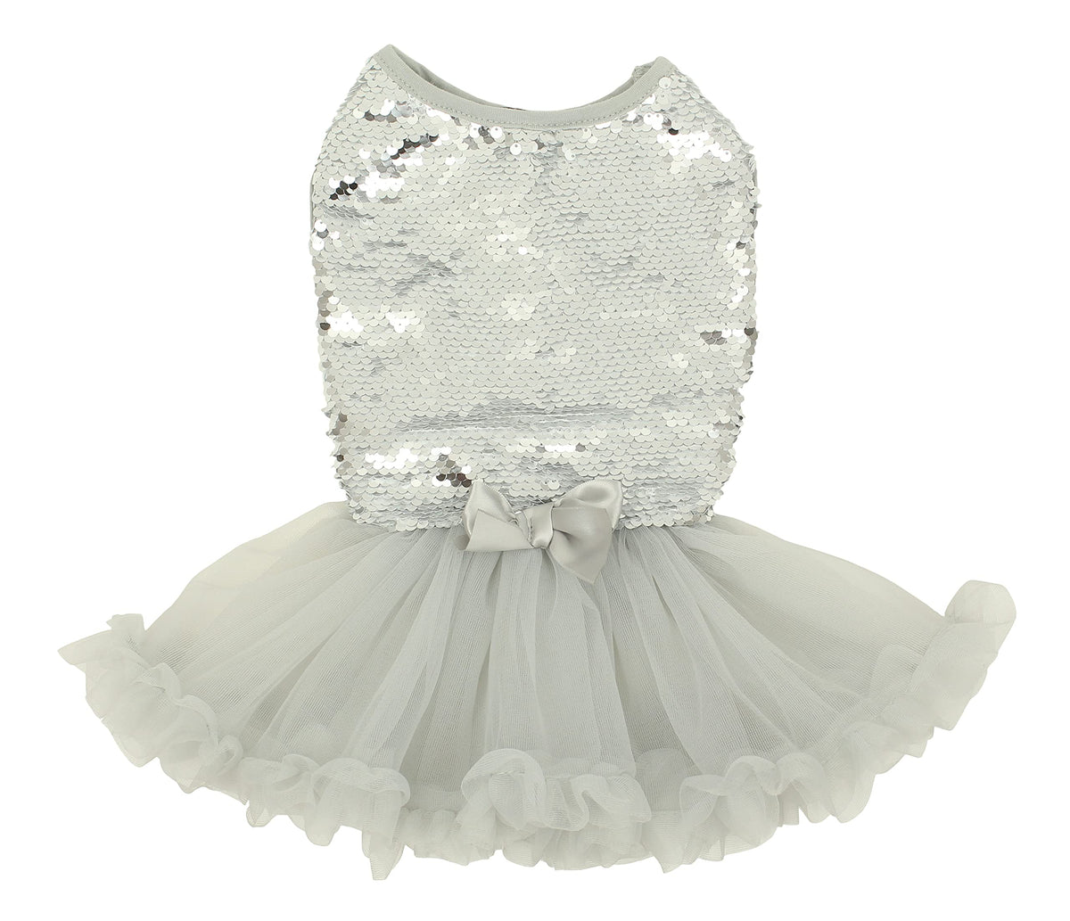 Pawpatu Silver White Reversable Sequins Glitzy Tulle Dress For Dogs, Small