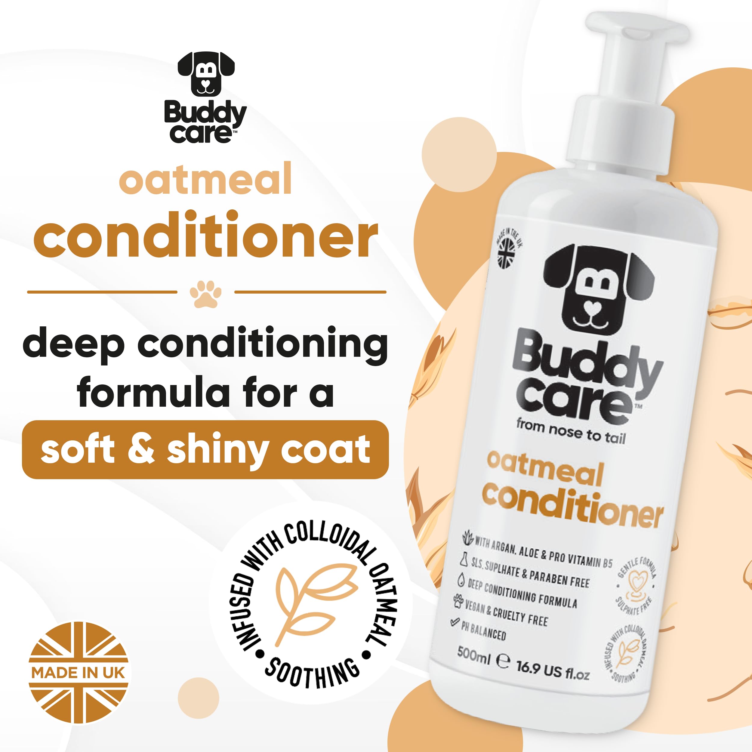 Buddycare Oatmeal Dog Conditioner (16.90oz) Made with Aloe Vera, Argan Oil & Pro Vitamin B5 to Detangle Matted Coats & Relieve S