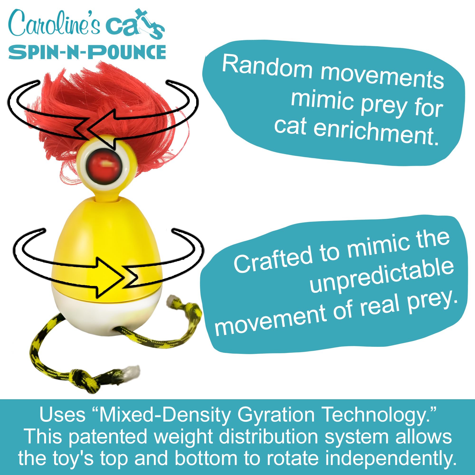 Caroline'S Cats Automatic Cat Toy - Rechargeable Spin-N-Pounce With Touch Sensor, Silent Motor, 360-Degree Rotation, Interactive