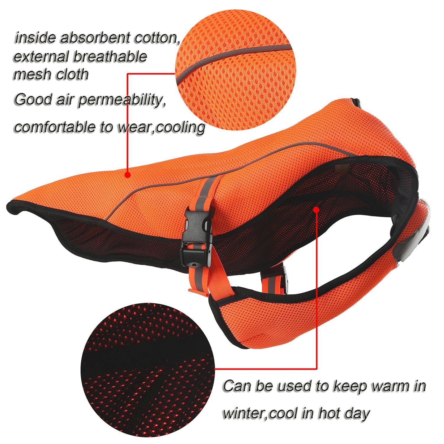 Smartelf Dog Cooling Vest Swamp Cooler Coat,Evaporative Jacket Safety Reflective Vest For Large Dogs Walking Outdoor Hunting Training Camping Orange-L