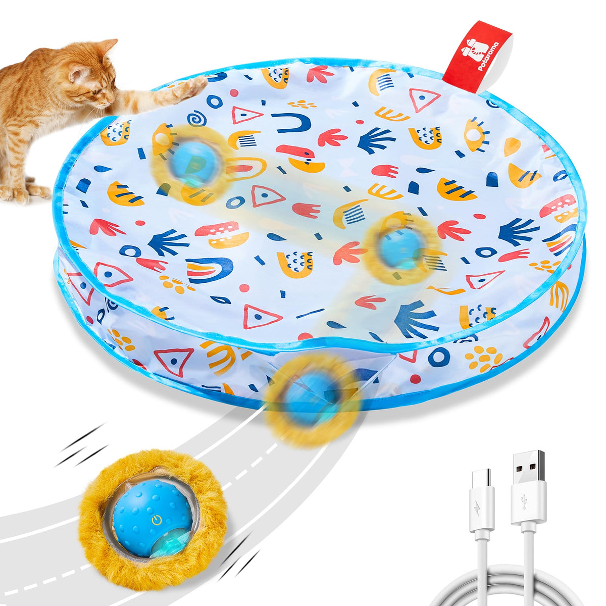 Potaroma Interactive Cat Toys, Fast Moving Ball In Play Mat, Automatic Motion Activated Ball Hide And Seek For Indoor Exercise K
