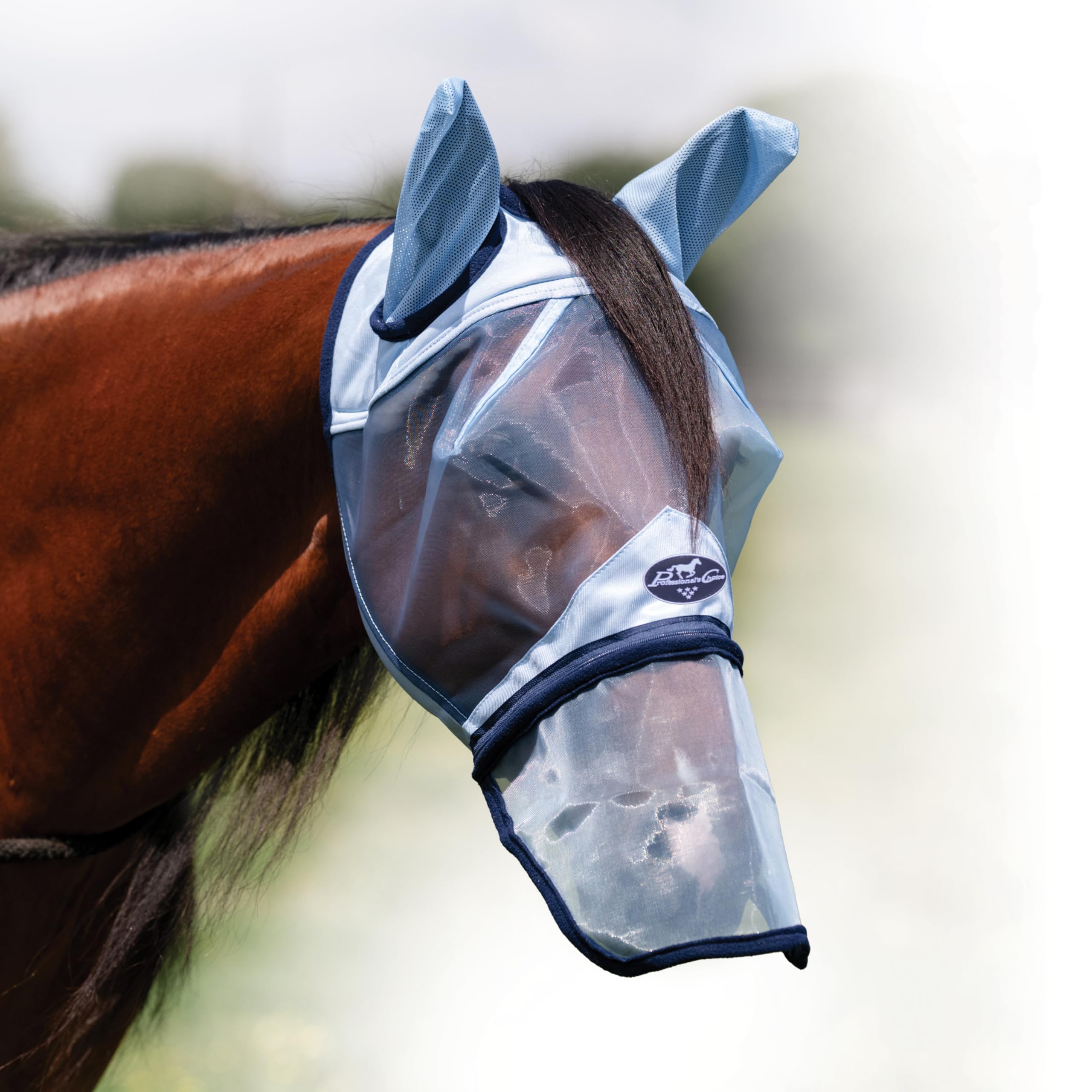 Professionals Choice Fly Screen Mask with Nose Cover | UV Protective Lightweight mesh | Breathable and Soft Ear coverings | For