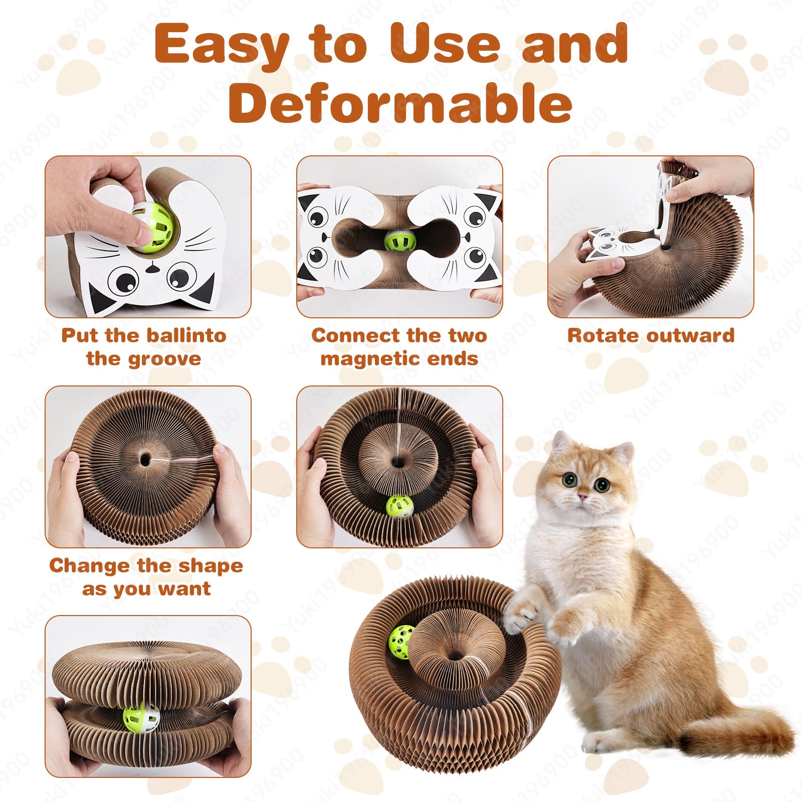 Zauley Kitty Kurlz Cat Toy Scratch Board,Accordion With Ball