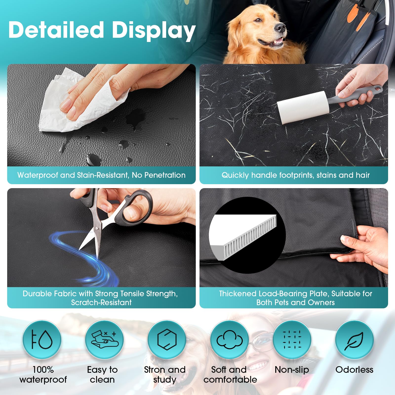 Dog Car Seat Cover,Back Seat Extender For Dogs,Waterproof Pet Hammock With Mesh Window & Storage Pockets,Scratch-Proof & 400Lbs