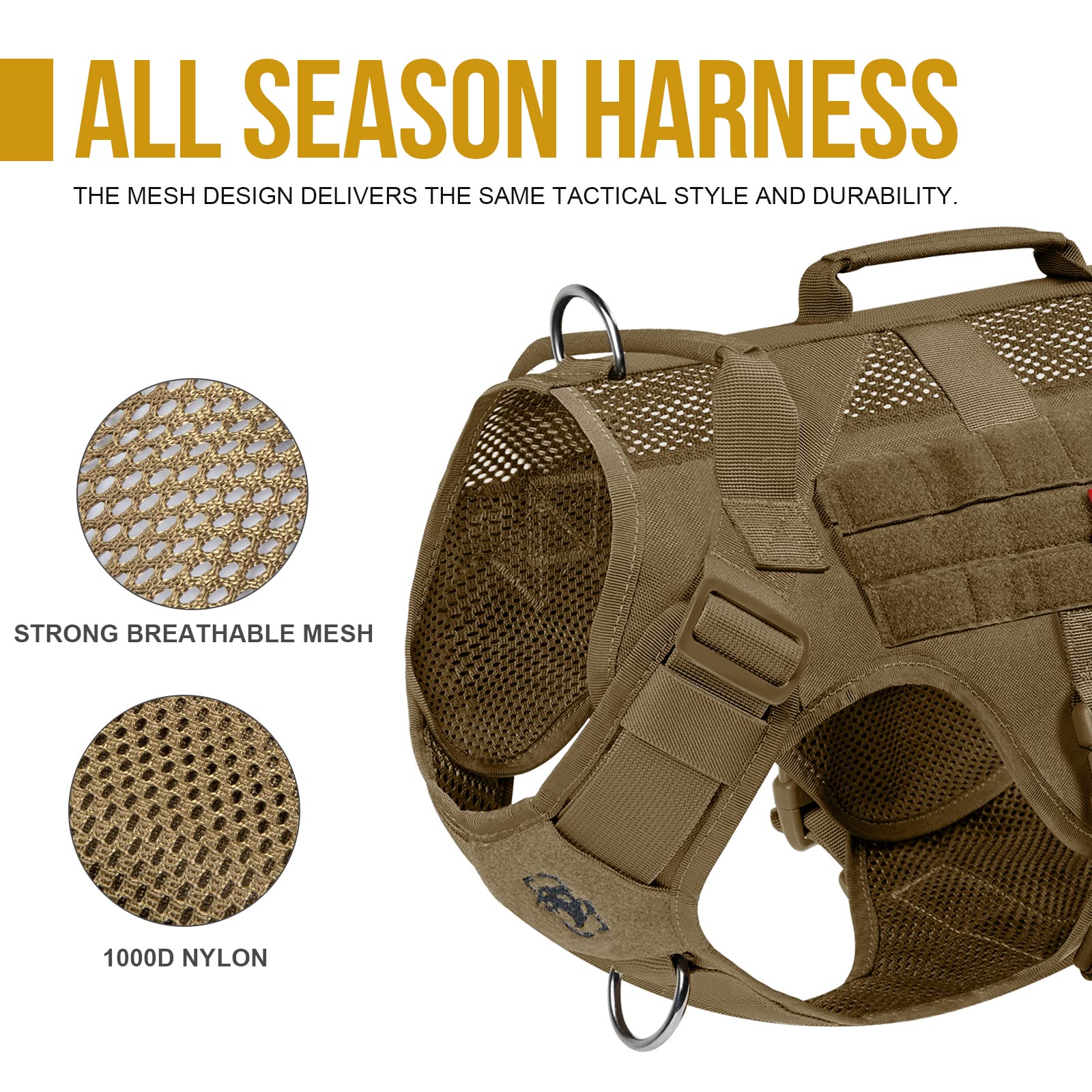Onetigris No Pull Tactical Dog Harness For Medium Large Dog, Mesh Design Breathable Service Dog Vest With Handle, Military Dog V
