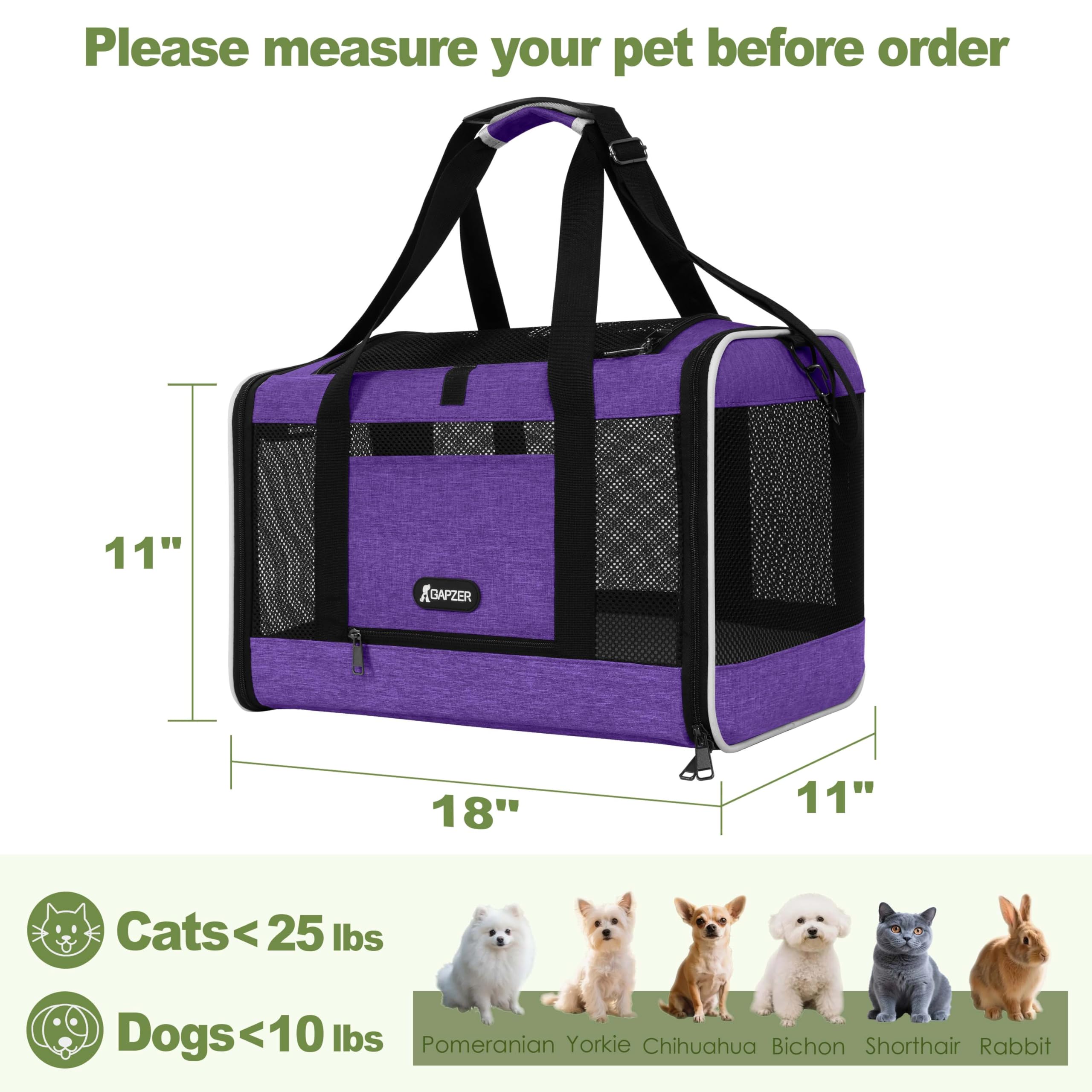 GAPZER Per Carrier for Cat 18x11x11 Inch FAA Complaint, Kitten Taxi Top Load Soft Cloth Bag, Small Animal Portable in Cabin Crat